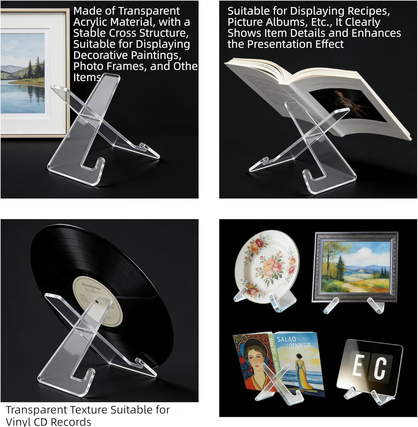 Acrylic Book Display Stand Risers Holder Decoration Vinyl Record Picture Photo Frame Plate Artwork Recipe Magazine Cookbook Clear Thickened Easel 7.8*5.1*6.3