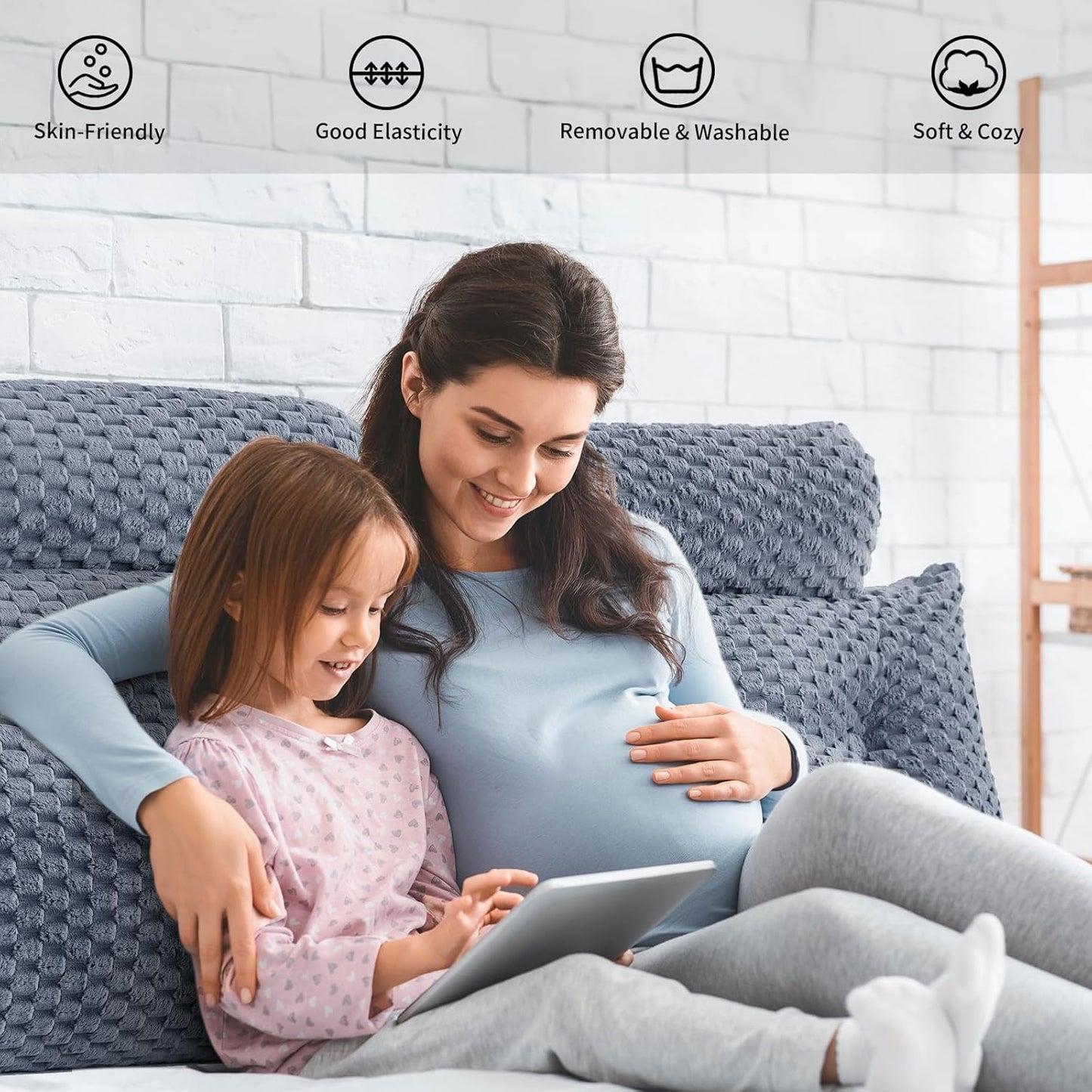 Wedge Headboard Pillow King- Bed Wedge Pillow for Headboard Triangular Headboard Pillow with Neck Roll Pillow-Large Bolster for Sitting in Bed Backrest Positioning Support (Grey,76x8x20 Inches)