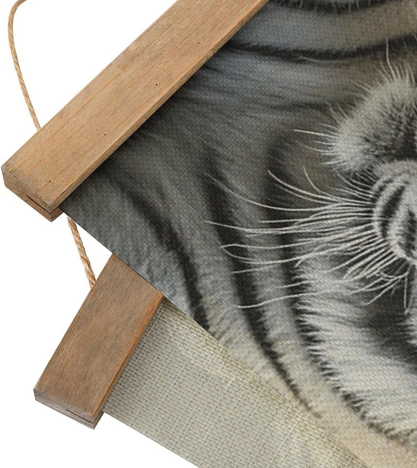 Vintage Black And White Tiger Poster with Wooden Frame Personalized Linen Hanging Scroll Painting Rustic Wall Hanging Illustrative Modern Artwork Decor for Home Living Room Bedroom Office