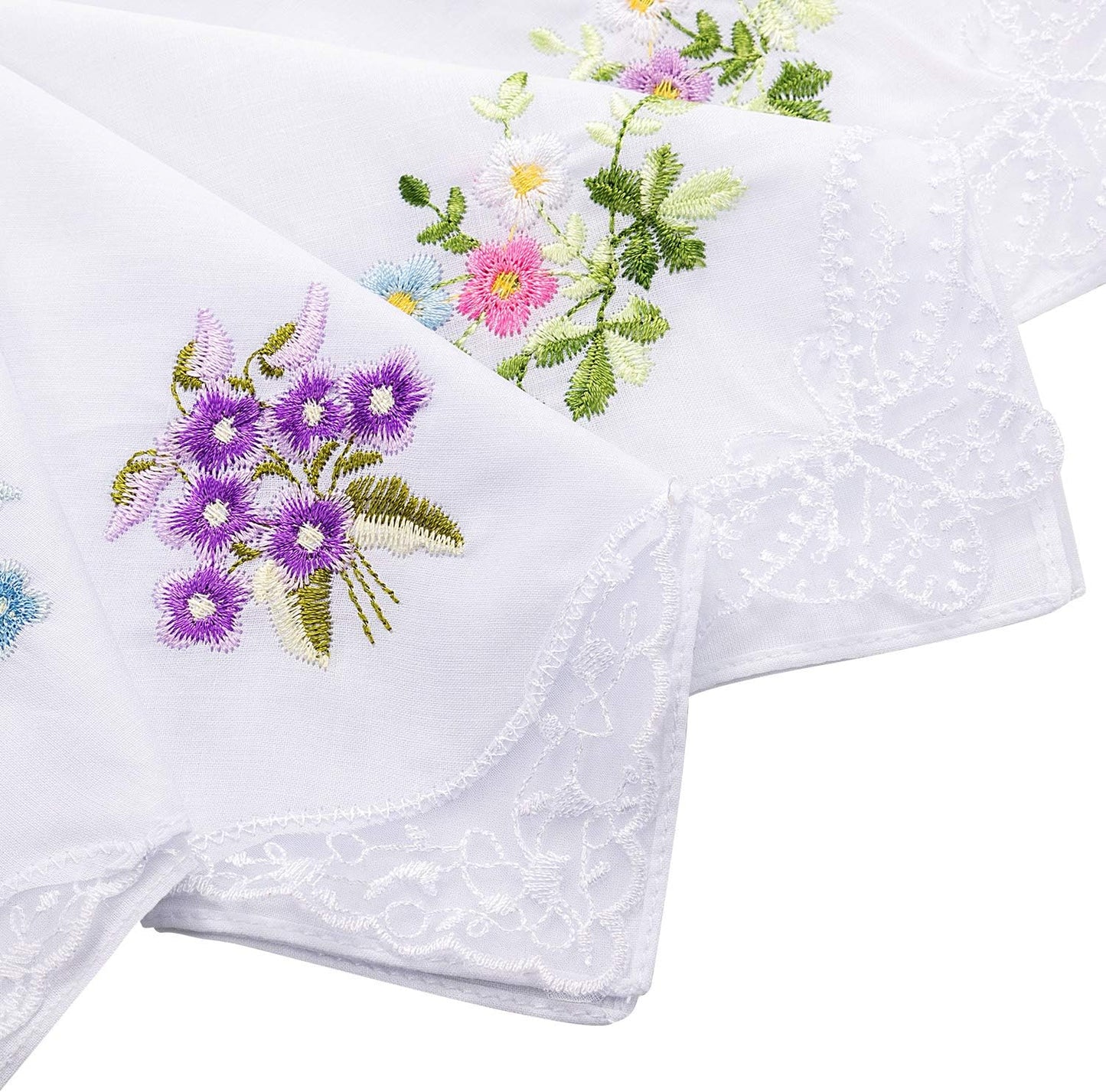 Geyoga 18 Pieces Ladies Cotton Handkerchiefs Flower Embroidered with Lace Colored Embroidered Handkerchiefs for Women Mother(Classic Styles)