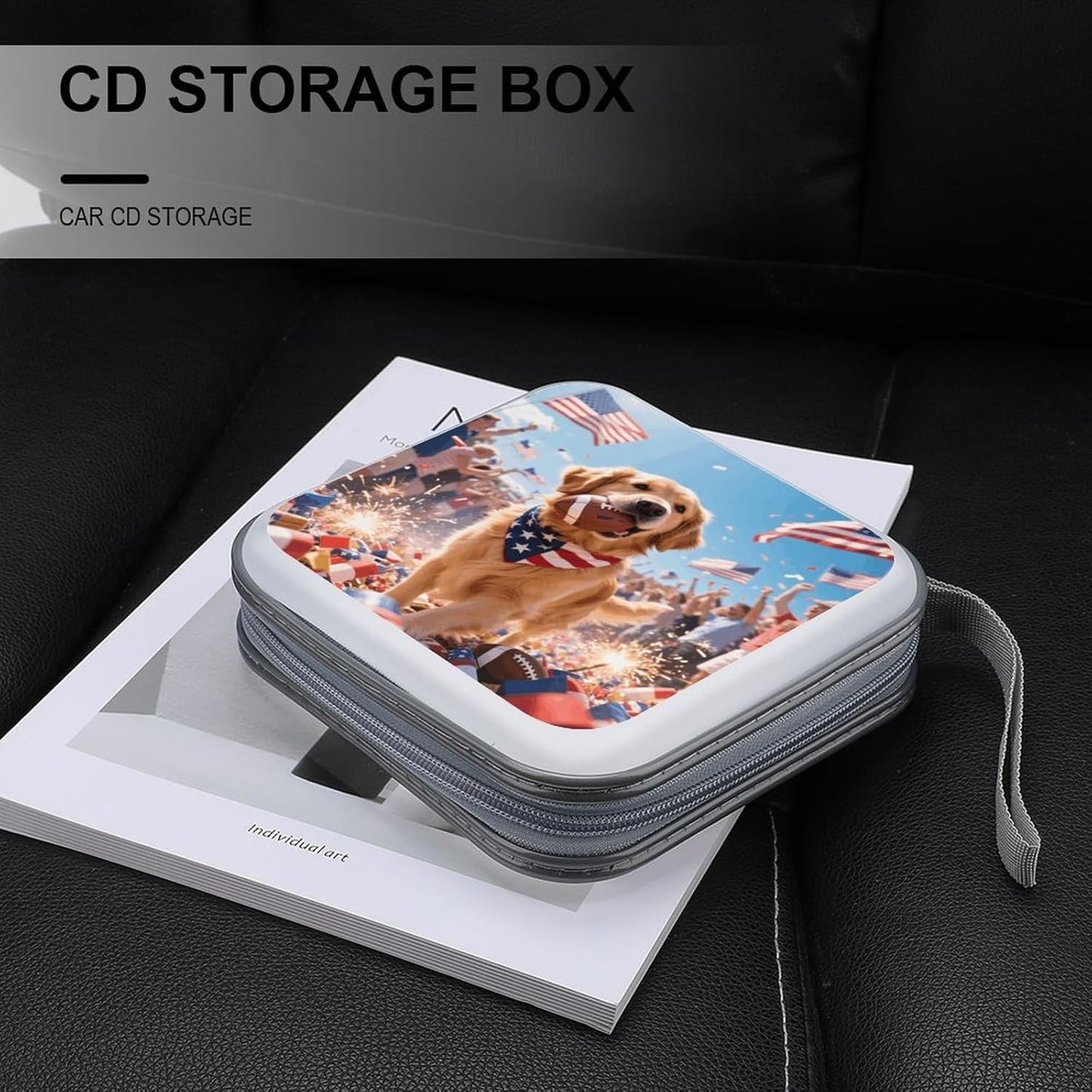 Patriotic Dogs CD Case Portable Zipper CD Case 40 Capacity Hard Plastic DVD Cases Holder Large Storage Disc Wallet Bag for Car Home Travel DVD Collection Bag