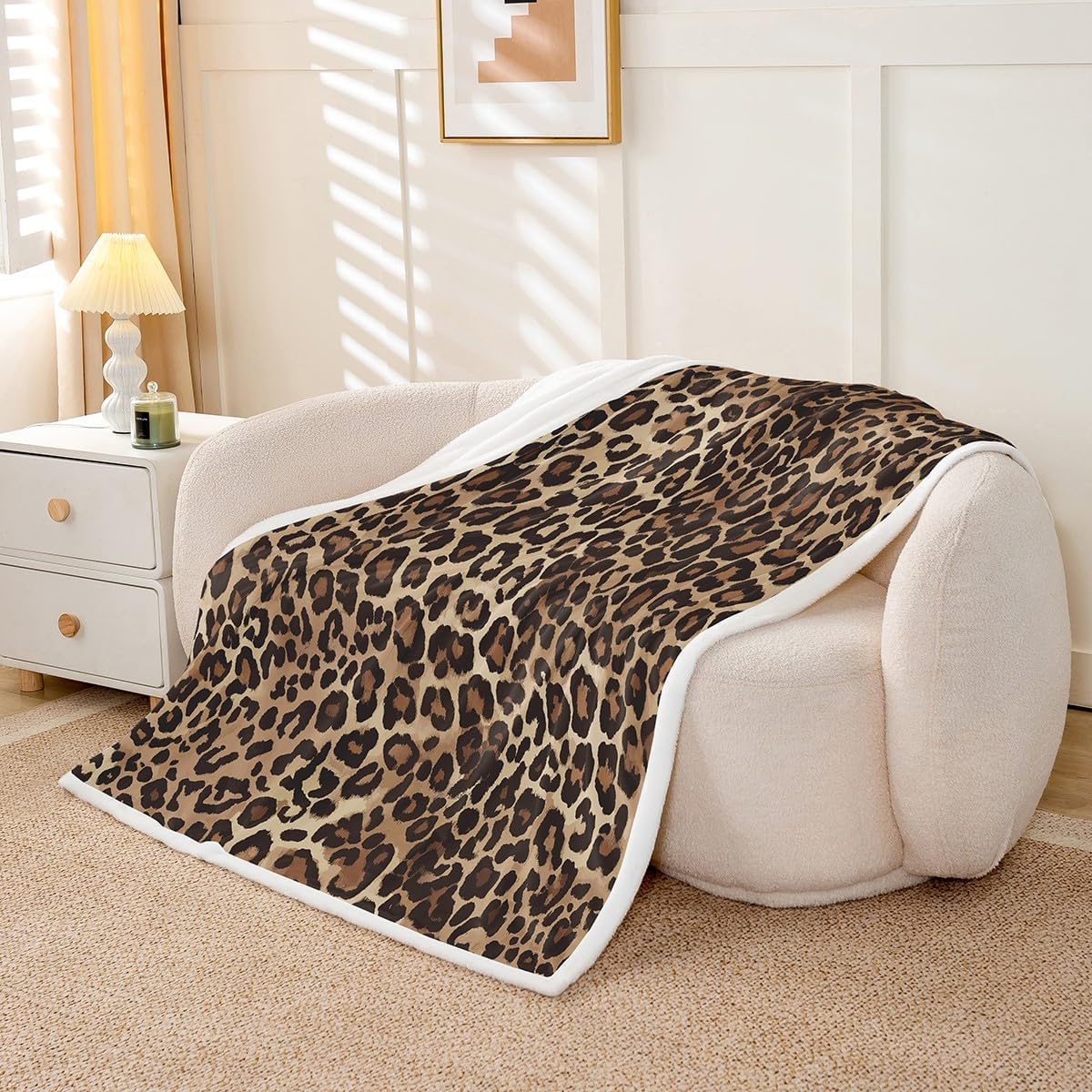 Leopard Print Flannel Blanket Cheetah Decor Wall Sherpa Blanket Geometric Throw Blanket African Safari Animal Plush Blanket Modern Abstract Pattern Bed Blanket for Kid Boy Men Throw 50"x60"