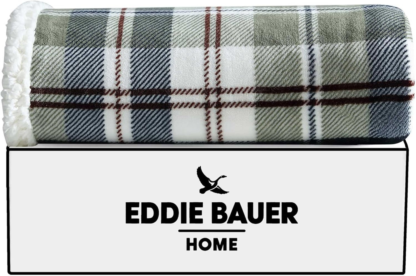 Eddie Bauer - Throw Blanket, Ultra-Soft Plush Bedding with Faux Shearling Reverse, Throw Blanket for Couch & Bed (Trailhead Plaid Green, 50" x 60")