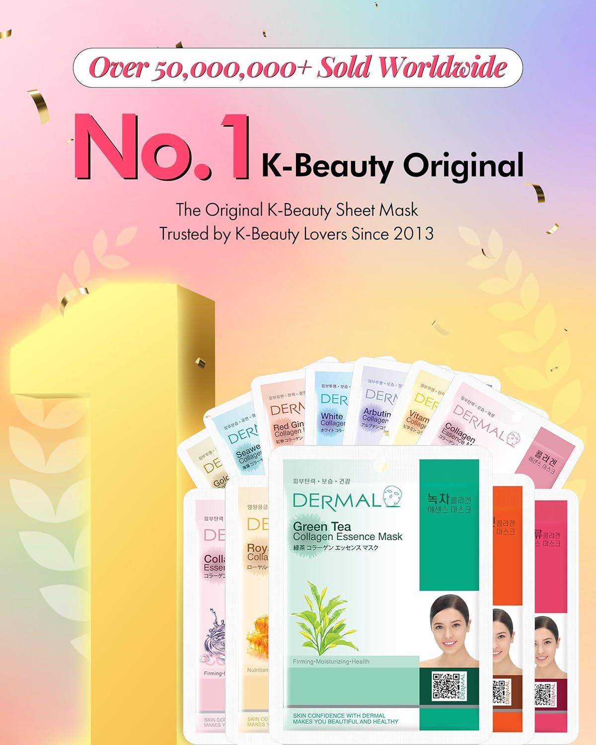 DERMAL 78 Combo Pack Collagen Essence Korean Face Mask - Hydrating & Soothing Facial Mask with Panthenol - Hypoallergenic Self Care Sheet Mask for All Skin Types - Natural Home Spa Treatment Masks