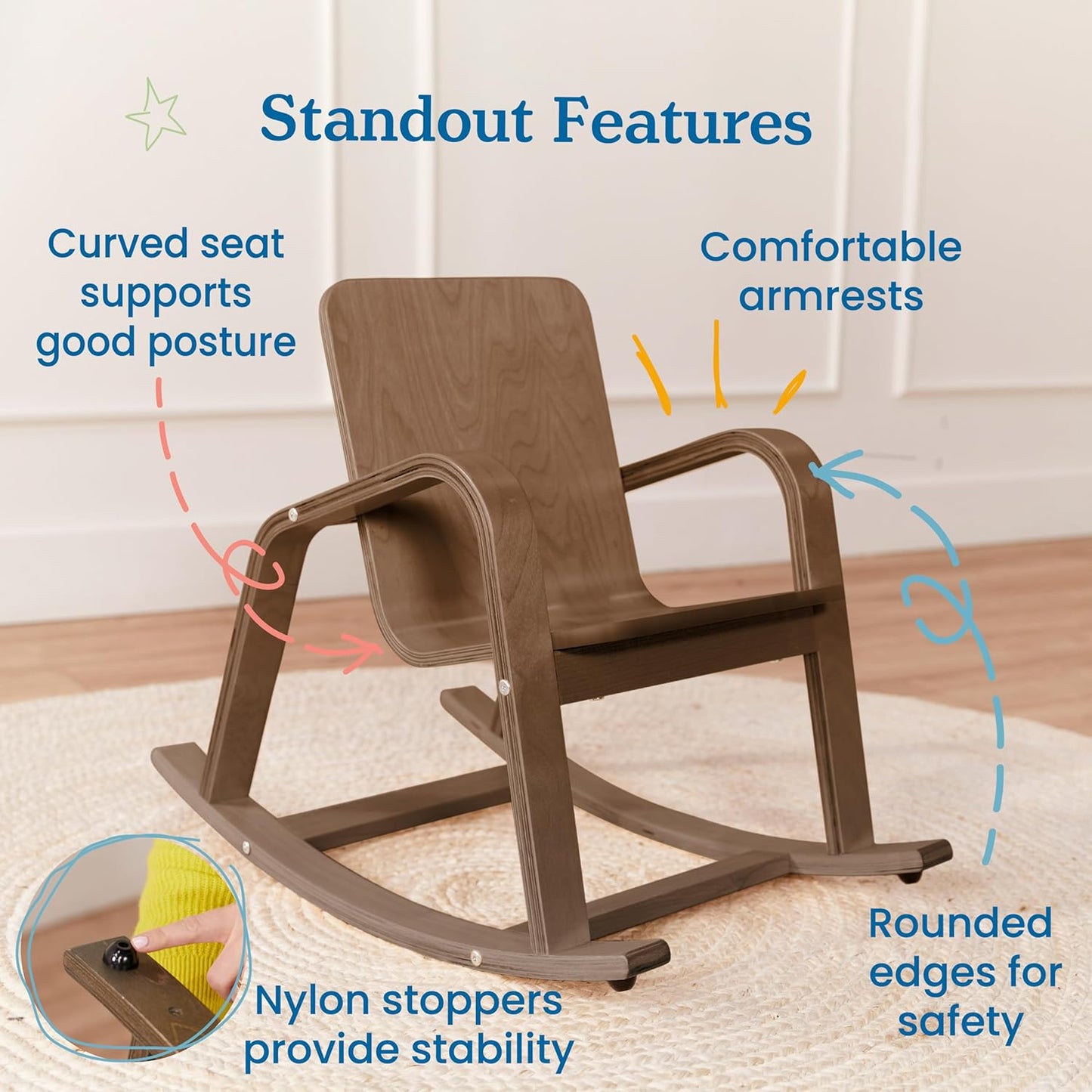 ECR4Kids Bentwood Rocking Chair, Kids Furniture, Grey Wash