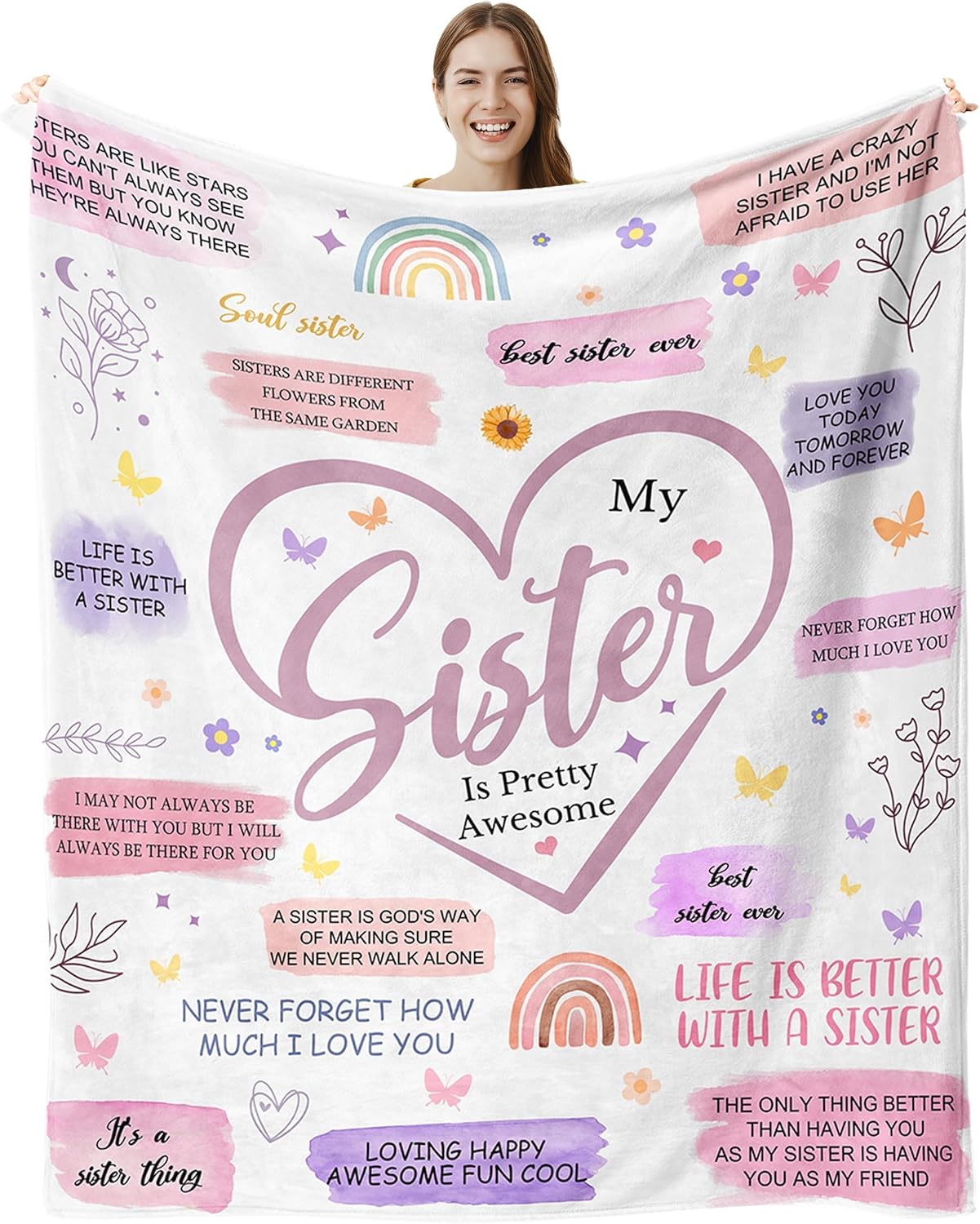 Sister Gifts Blanket, Happy Sister Birthday Gifts Ideas, Best Sisters Ever Gifts for Women, Mother's Day Graduation Birthday Gifts for Sisters Throw Blanket 60"X50"