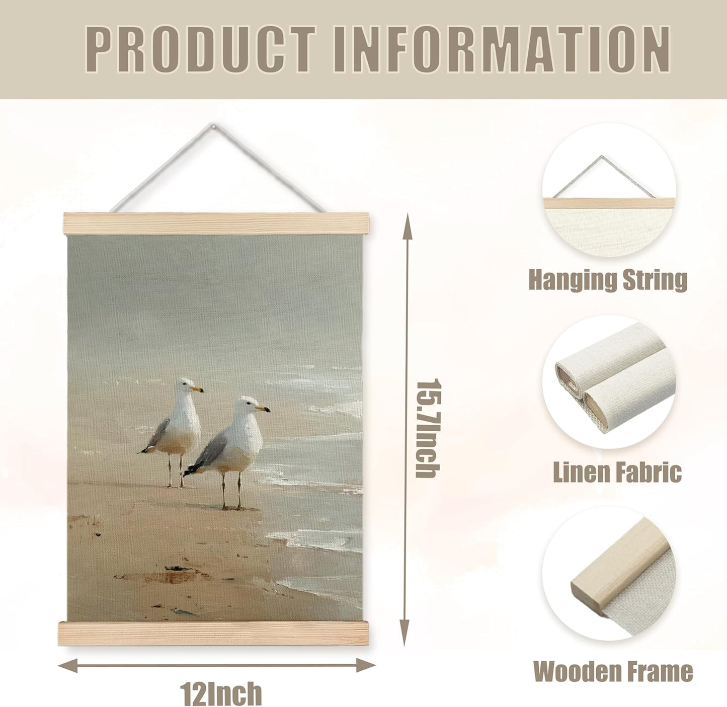 WUCHJ Coastal Beach Seagull Wall Art Poster 12x16 Inch, Beach House Decor, Ocean Seaside Piping Plover Coastal Hanging Wall Decor Canvas Prints for Home Bedroom Living Room