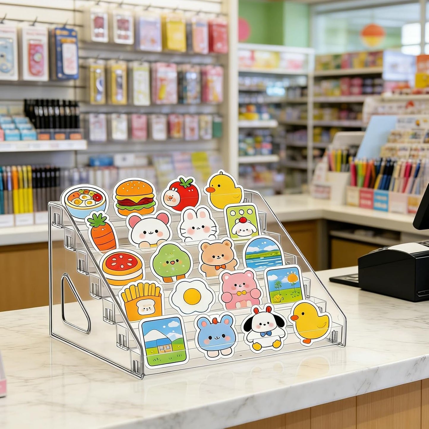 2 Pack 7 Tiers Sticker Display Stand, Sticker Stamp Holder Organizer for Large Stickers Vendors Small Business Supplier Events Trade Shows Classroom Risers Greeting Card Display Sticker Holder