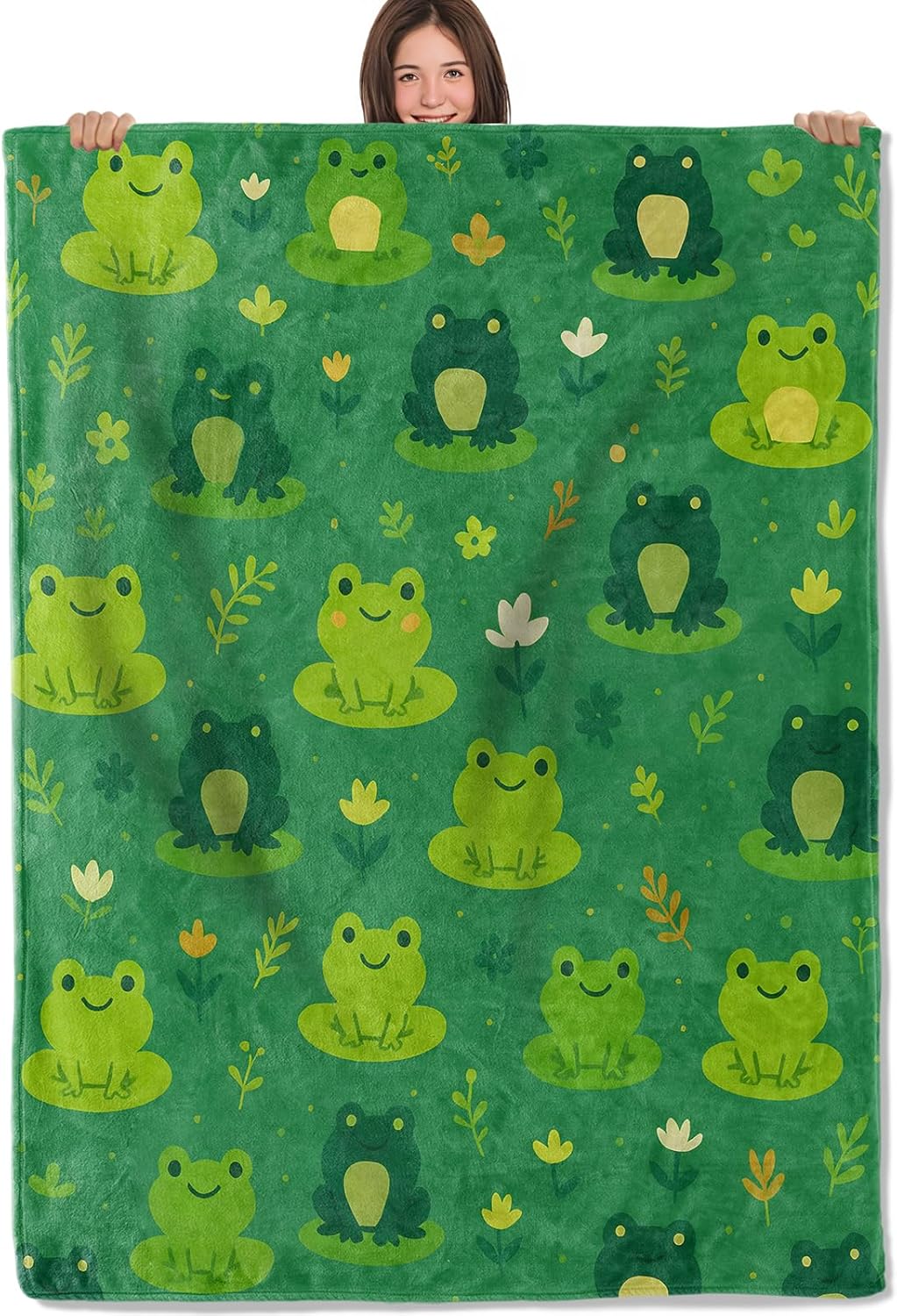 Frog Pattern Blanket Soft Lightweight Flannel Throw Blanket for Living Room Bedding Travel Home Decor Cozy 50x60 Inch Blankets Gifts for Adults Kids Women Men