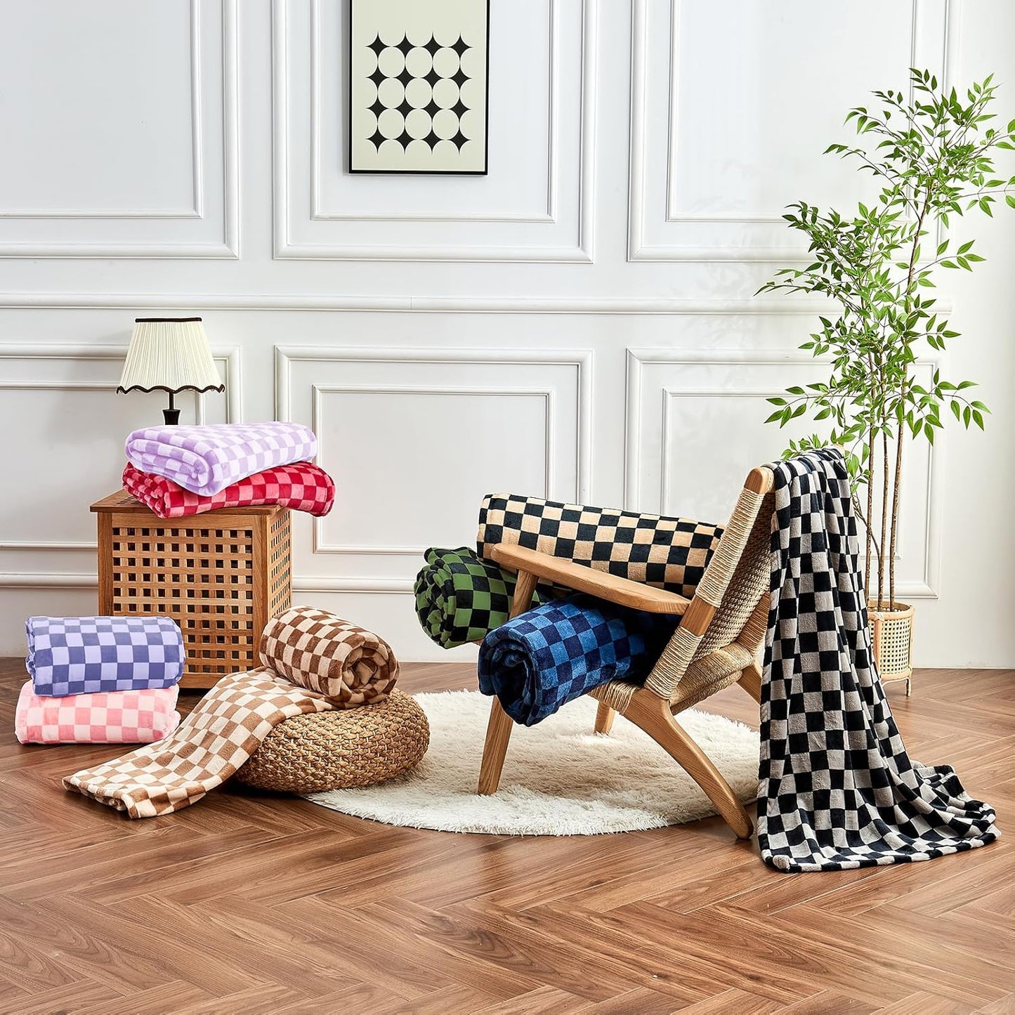 FY FIBER HOUSE Baby Pink Throw Blanket for Couch Checkered Blanket Gingham Pattern Blankets Funky Home Decor, 50"x60"