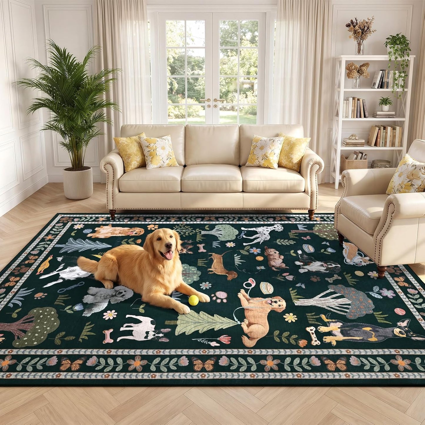 ST. BRIDGE 5x7 Black Living Room Rug, Washable Large Area Rug with Non Slip Backing, Soft Stain Resistant Dog Rugs, Low Pile Animal Indoor Carpet for Kids Room Bedroom Dining Room Home Office
