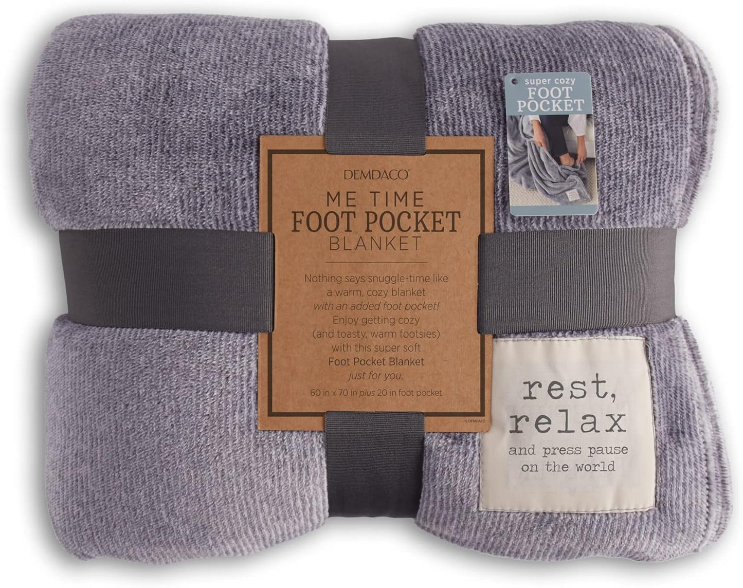 DEMDACO Me Time Mauve Purple 60 x 70 Fleece Fabric Foot Pocket Throw Blanket
