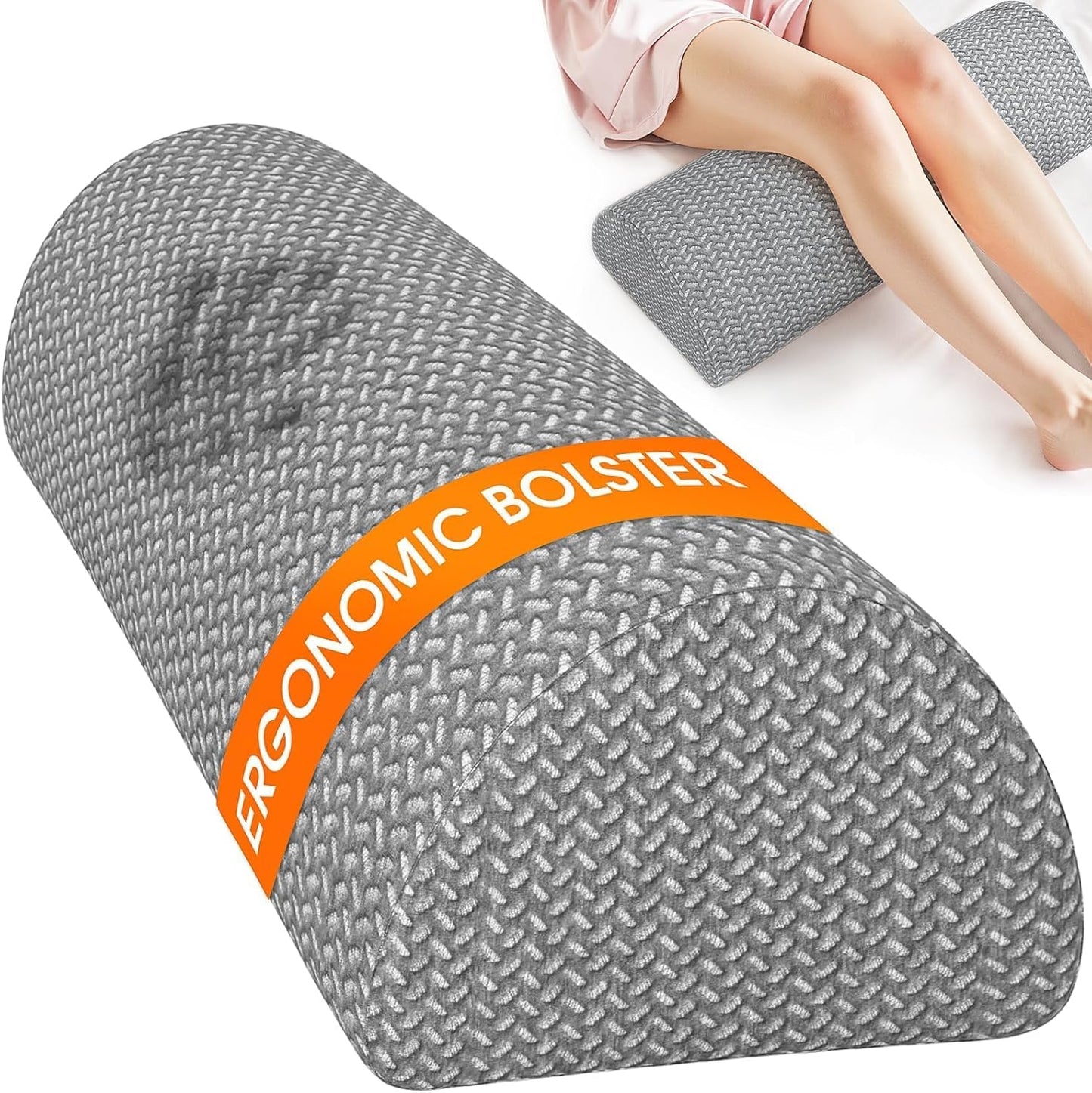 Knee Pillow for Side Sleepers, Half Moon Memory Foam Bolster Pillow for Legs, Ergonomic Design Wedge Elevation Pillow for Side & Back Sleeping, Under Knee Support, Foot, Ankle, Lumbar,Gray