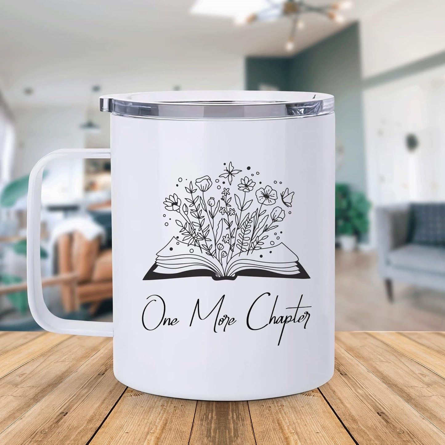 Hyturtle Book Coffee Mug With Lid & Spoon Gifts For Book Lovers, 12oz Insulated Stainless Steel, Christmas Birthday Gifts For Librarians, Readers, One More Chapter Gift Coffee Tea Travel Cup