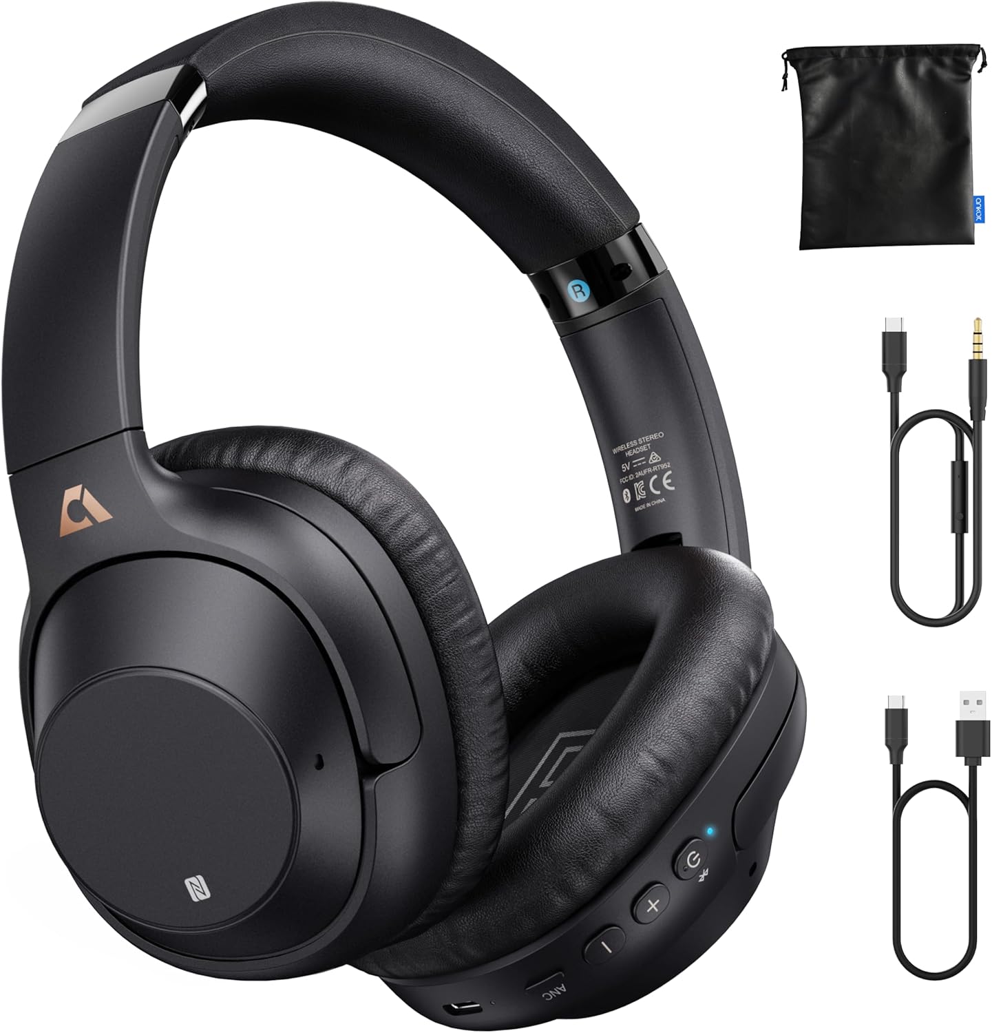 Bluetooth 5.2 Hybrid Active Noise Cancelling Headphones for Airplane Travel, 90H Playtime Wired and Wireless Over Ear ANC Headset for Adults, Android, Home Office