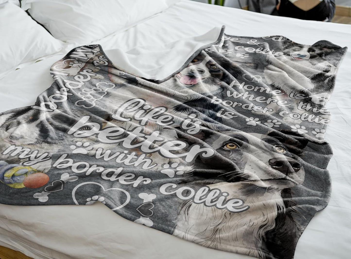 Border Collie Blanket Gifts for Border Collie Lover & Owner, Gifts for Women & Men, Dog Mom & Dad, Soft Flannel Blanket, 65 x 50 inches