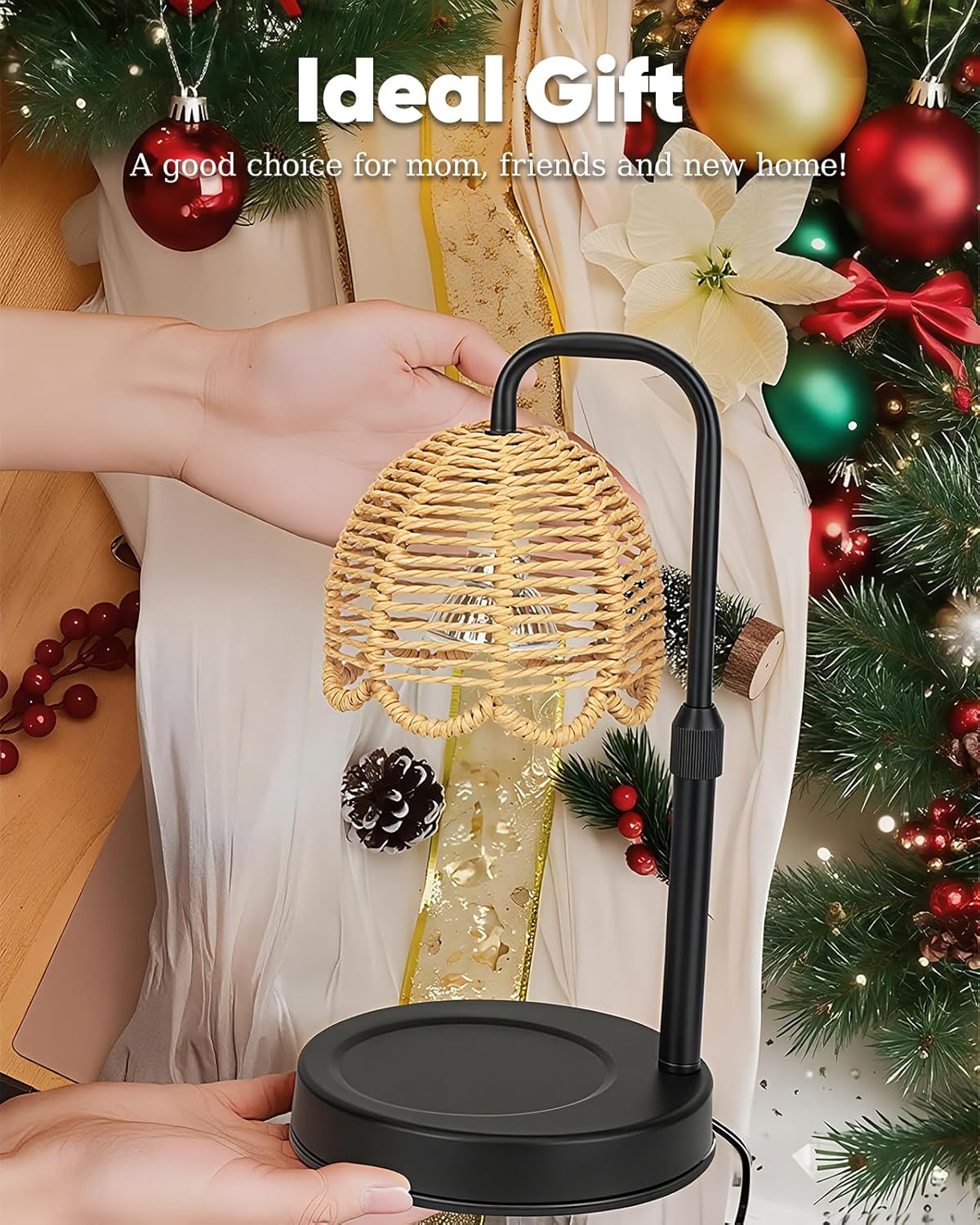 Nacial Candle Warmer Lamp with Timer Dimmable, Valentines Day Gifts for Her Women Wife Mom Girlfriend Birthday Gifts House Warming Home Decor, Boho Electric Candle Wax Warmer Lamp-Sleek Metal Base