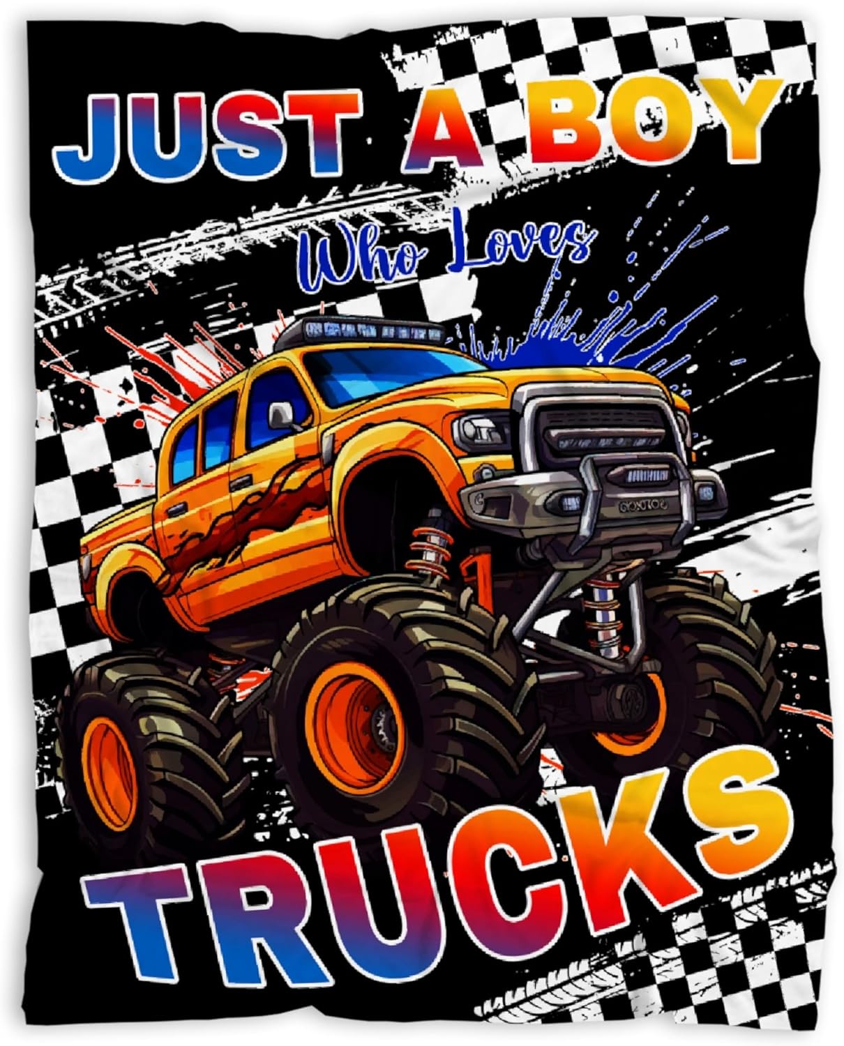 Trucks Blanket, Just A Boy Who Loves Trucks Gifts for Kids, Car Themed Flannel Blankets, Soft Cozy Lightweight Throws Gifts for Truck Lovers & Boys 40x50 Inch for Kid