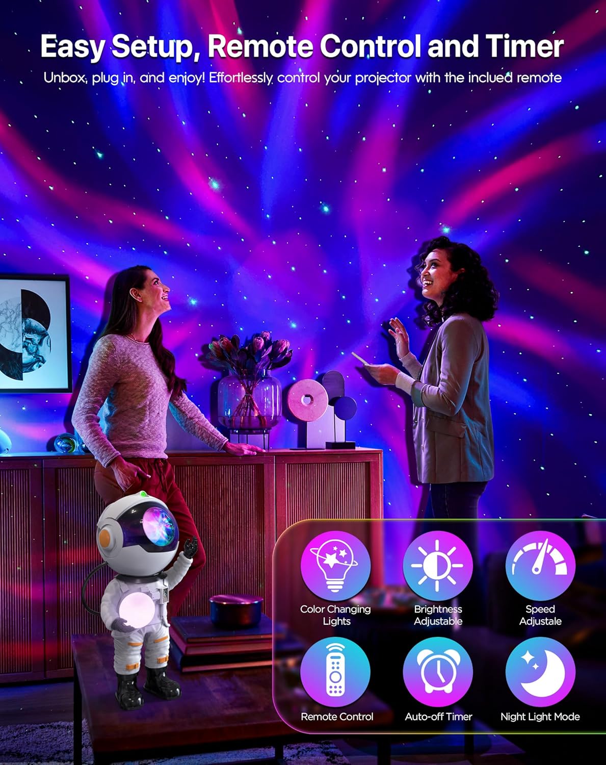 Rossetta Astronaut Galaxy Projector, Star Projector for Bedroom, LED Night Light for Kids Room with Timer and Remote, Gifts for Kids, Adults, Party, Birthday, Christmas, Easter
