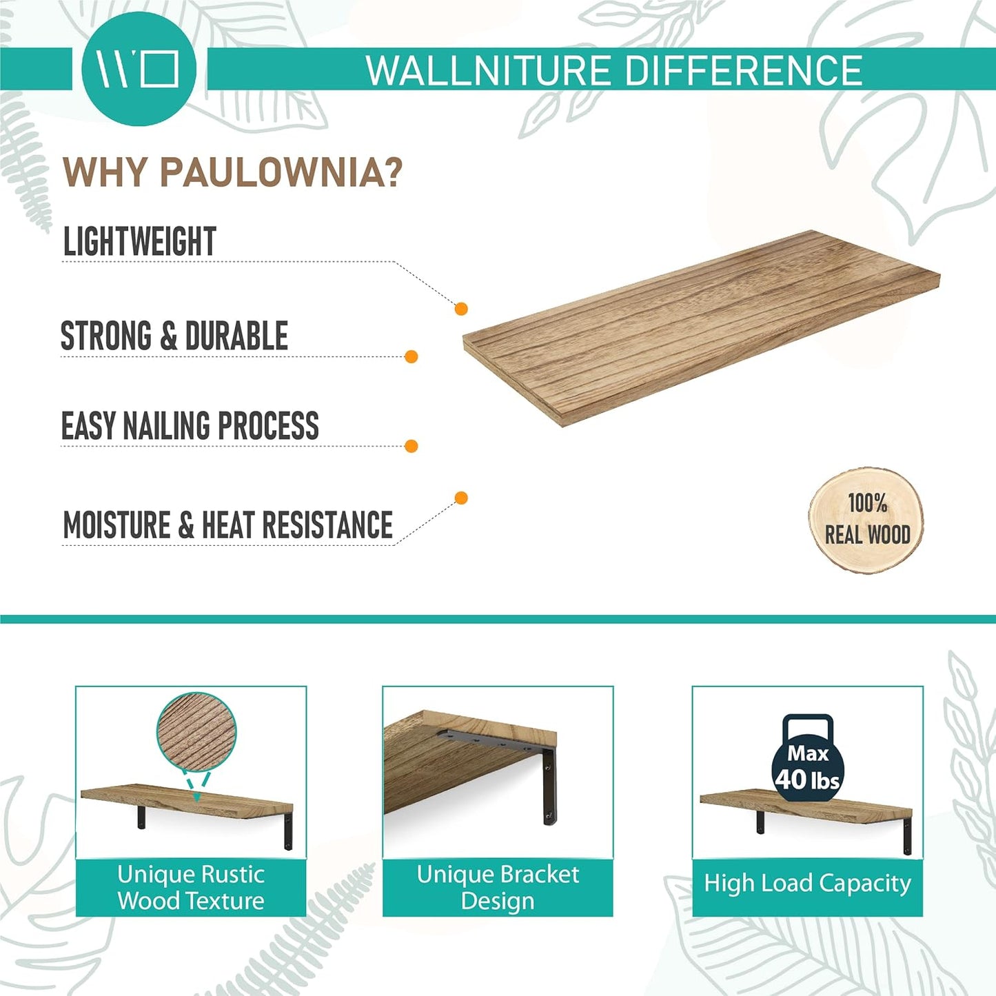 Wallniture Palma Floating Shelves for Wall, Rustic Wood Wall Shelves for Bedroom Storage, Natural Burned Small Bookshelf Set of 5