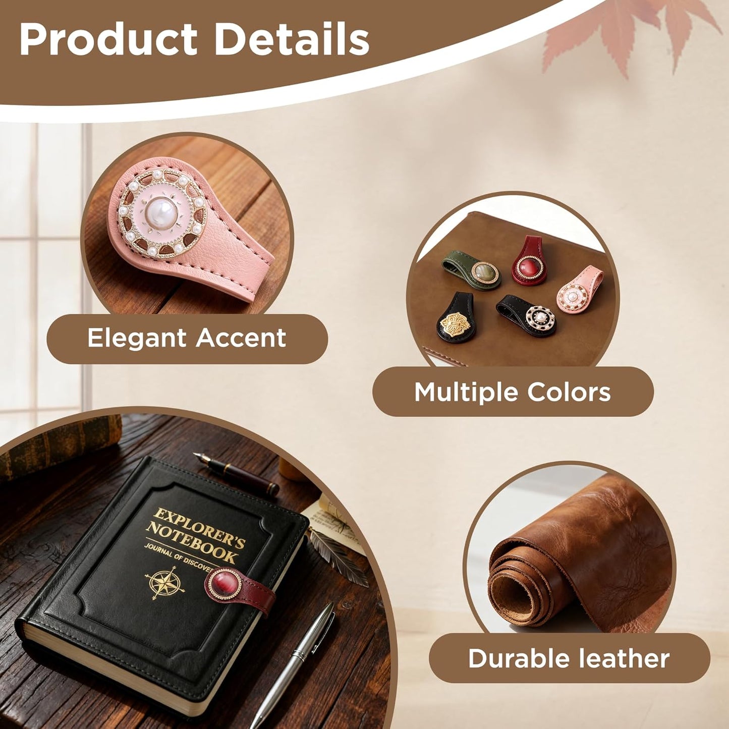Magnetic Leather Bookmark Clip, 2 Pcs Leather Magnetic Bookmarks for Women