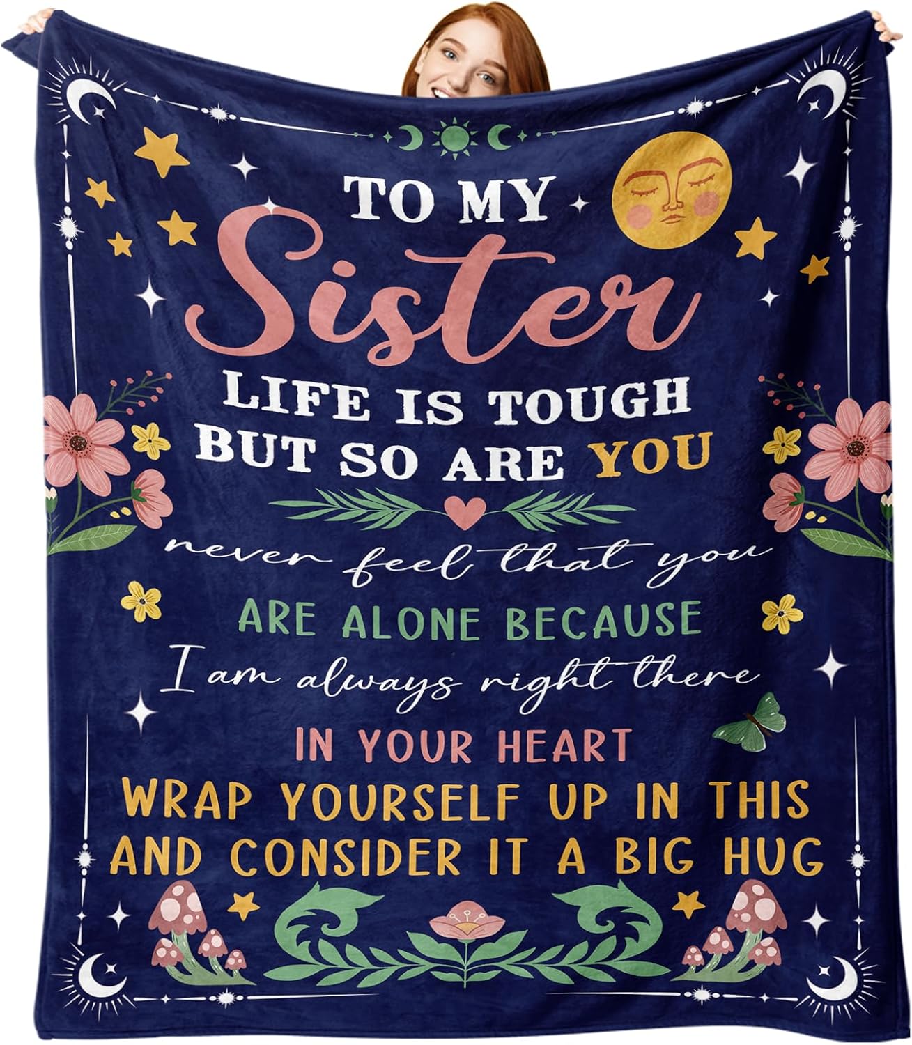 Gift for Sisters from Sis Brother Flannel Throw Blanket,to My Sister Ever Birthday Christmas Graduation Gift Ideas, Soft Bedding Sofa Blanket Present for Girls Women 50'' x 60''