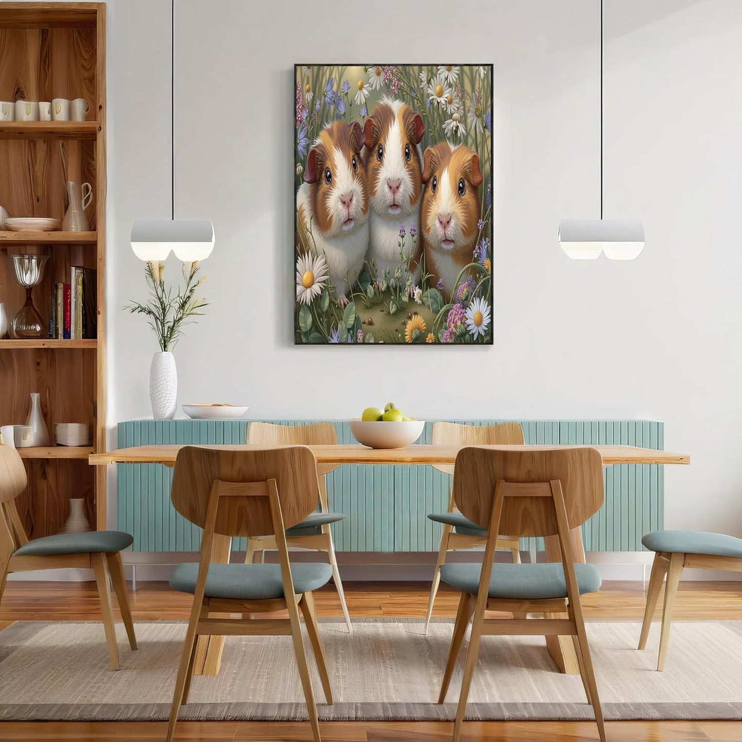 GDJSMIN Garden Animal Scene Wall Art, Cute Guinea Pig Grass Poster for Reading Room Living Room Decor 12x 16 inch Unframed