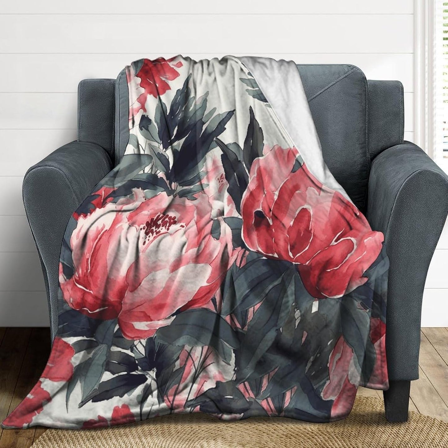 Peonies Spring Blanket Super Soft Lightweight Throw Blanket Cute Cozy Warm Bed Blanket Decorative Fuzzy Blanket All-Season Home Decor Gift for Sofa Couch Living Room 30"*40"（76 * 100cm）