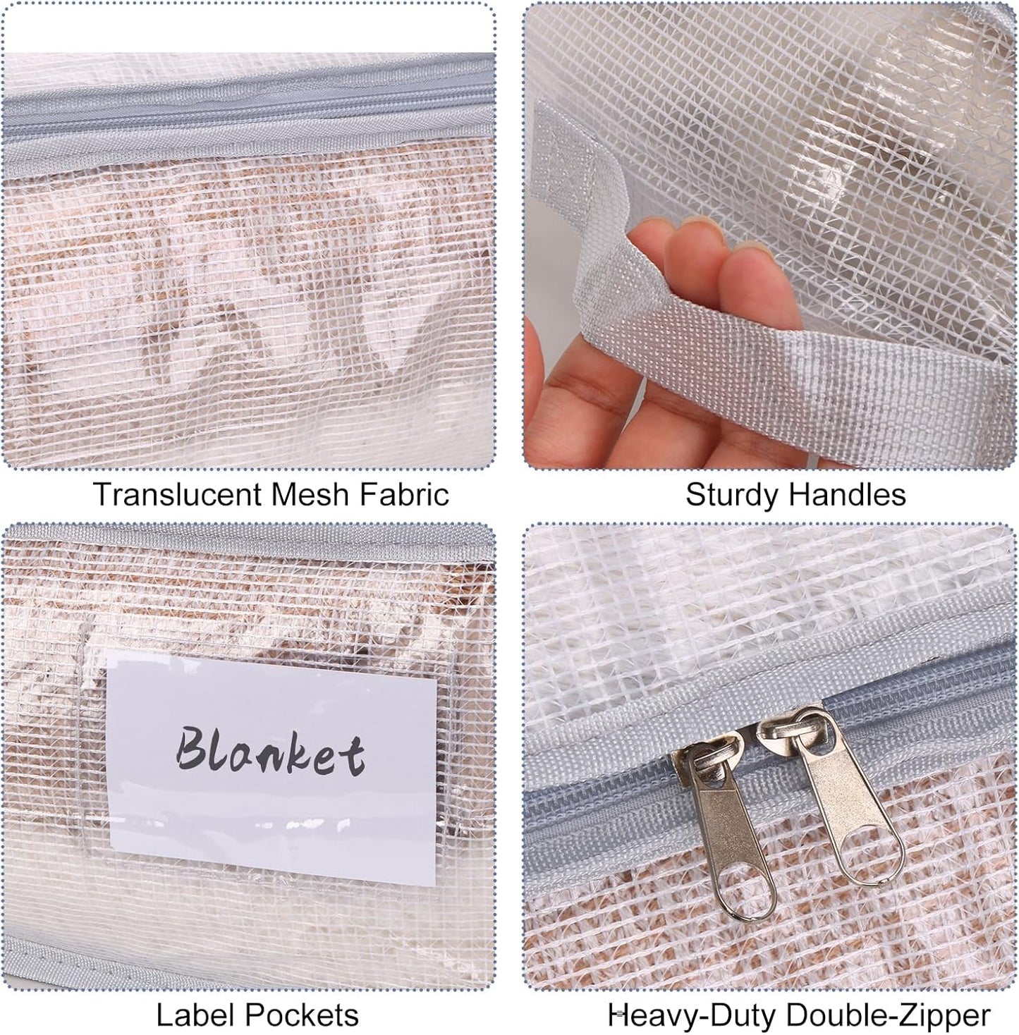 Fixwal 4pcs 90L Under Bed Storage Containers Bins Clear Closet Underbed Organizers and Storage for Blanket, Clothing, Sweaters, Pillows, Linen Sheets with Sturdy Handle and Zippers