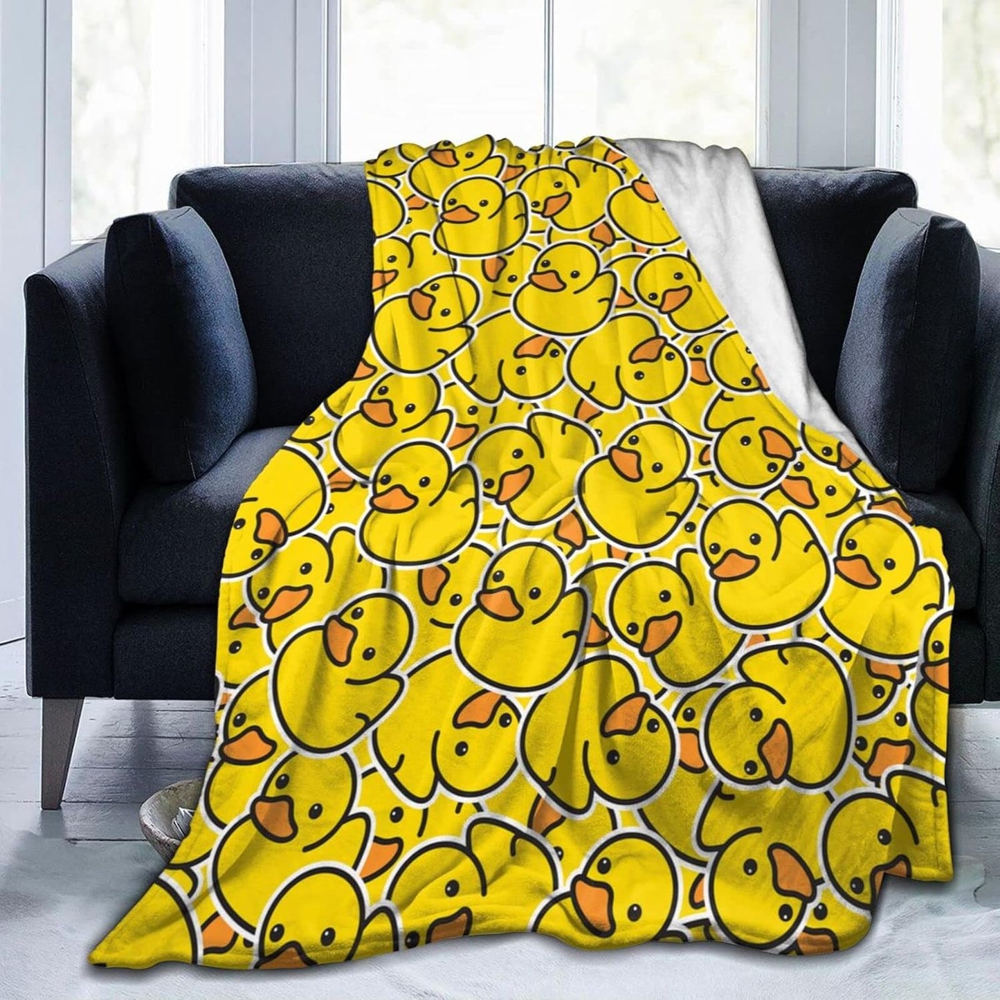 Perinsto Cute Rubber Ducky Throw Blanket Ultra Soft Warm All Season Yellow Cartoon Ducks Decorative Fleece Blankets for Bed Chair Car Sofa Couch Bedroom 80"X60"