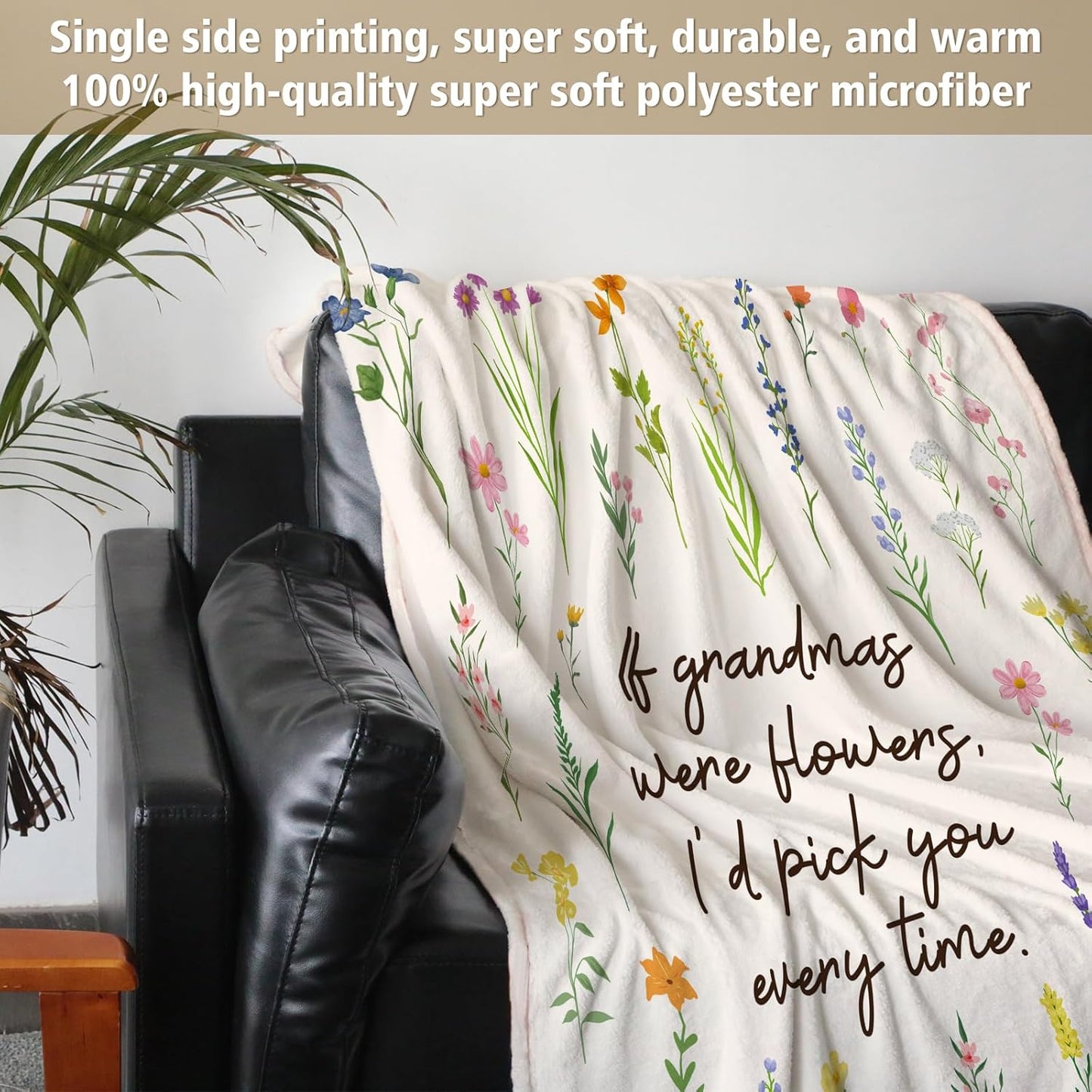 Grandma Gifts, Floral Blanket for Grandma Birthday, Mothers Day, Grandmother Gifts from Grandkids, Soft Throw Blankets 50'' x 60''