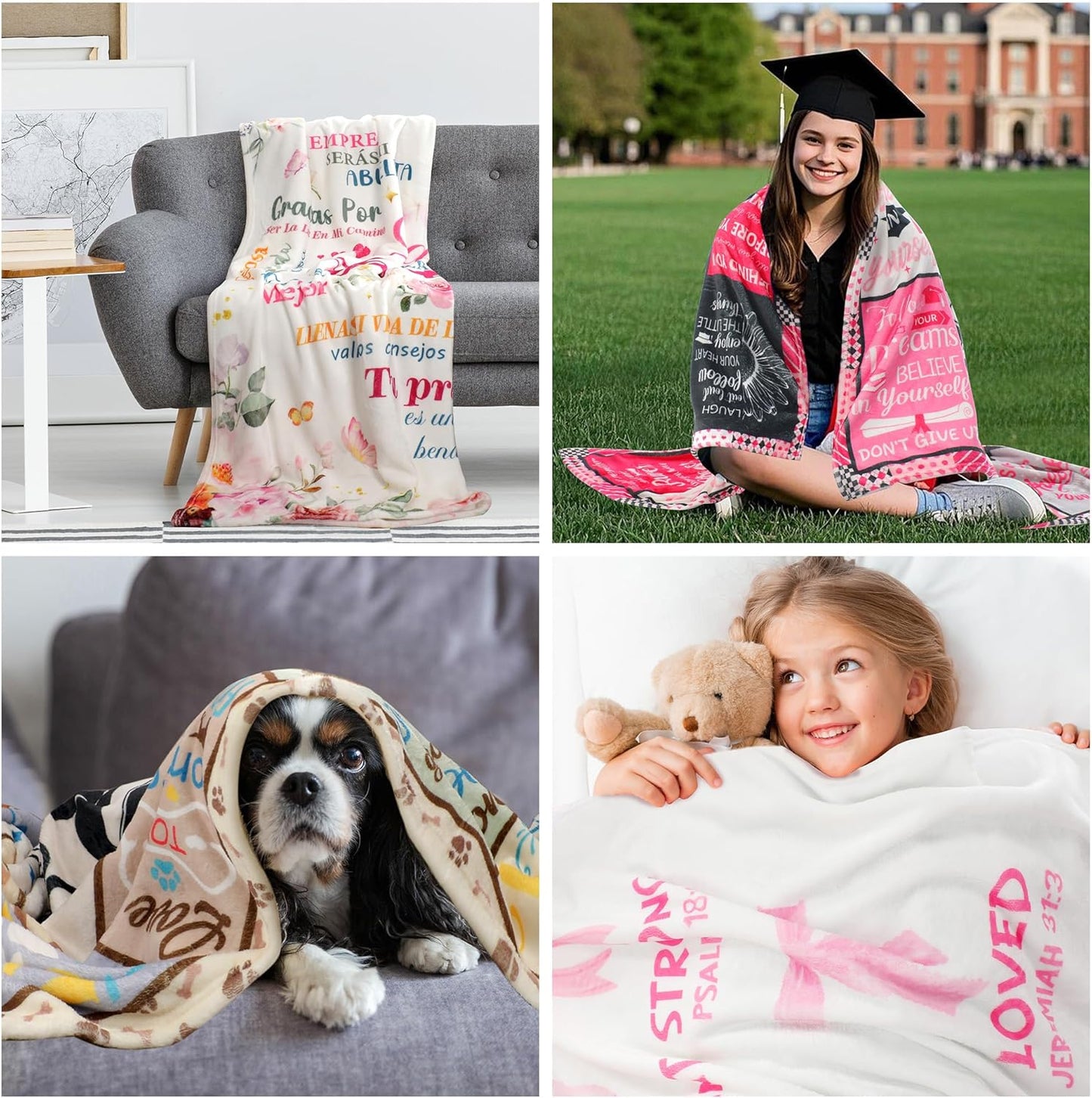 Christian Throw Blanket Women Gifts, Pink Bow Bible Verse Inspirational Faith-Based Soft Cozy White 50x60 Flannel Blankets, Gift for Religious Girls, Home Decor for Bed Sofa