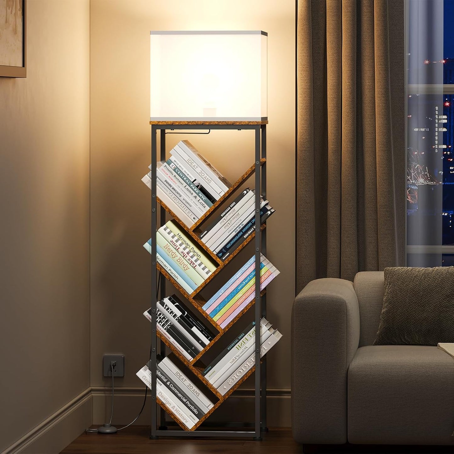 Tree Bookshelf with Light - 8 Tier Floor Standing Tree Bookshelf for Hardcover Books Three Types of Light