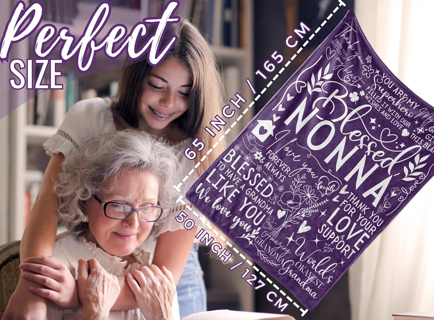 Nonna Gifts for Grandma on Mothers Day, Soft Flannel Blanket, 65 x 50 inches