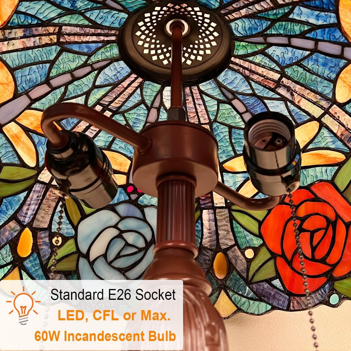 Tiffany Style Table lamp, Dragonfly & Rose Stained Glass Desk Light - Antique 16” Large Nightstand Bedside Reading Light for Living Room Bedroom Office
