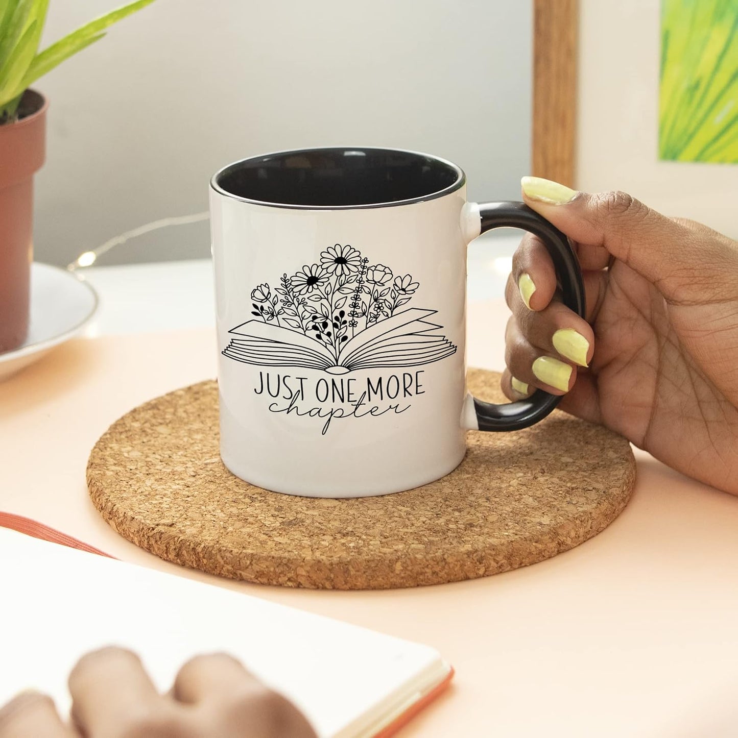 YouNique Designs Just One More Chapter Mug, 11 Oz, Book Lovers Mug, Librarian Gift for Readers, Book Club Gift (Black Handle)