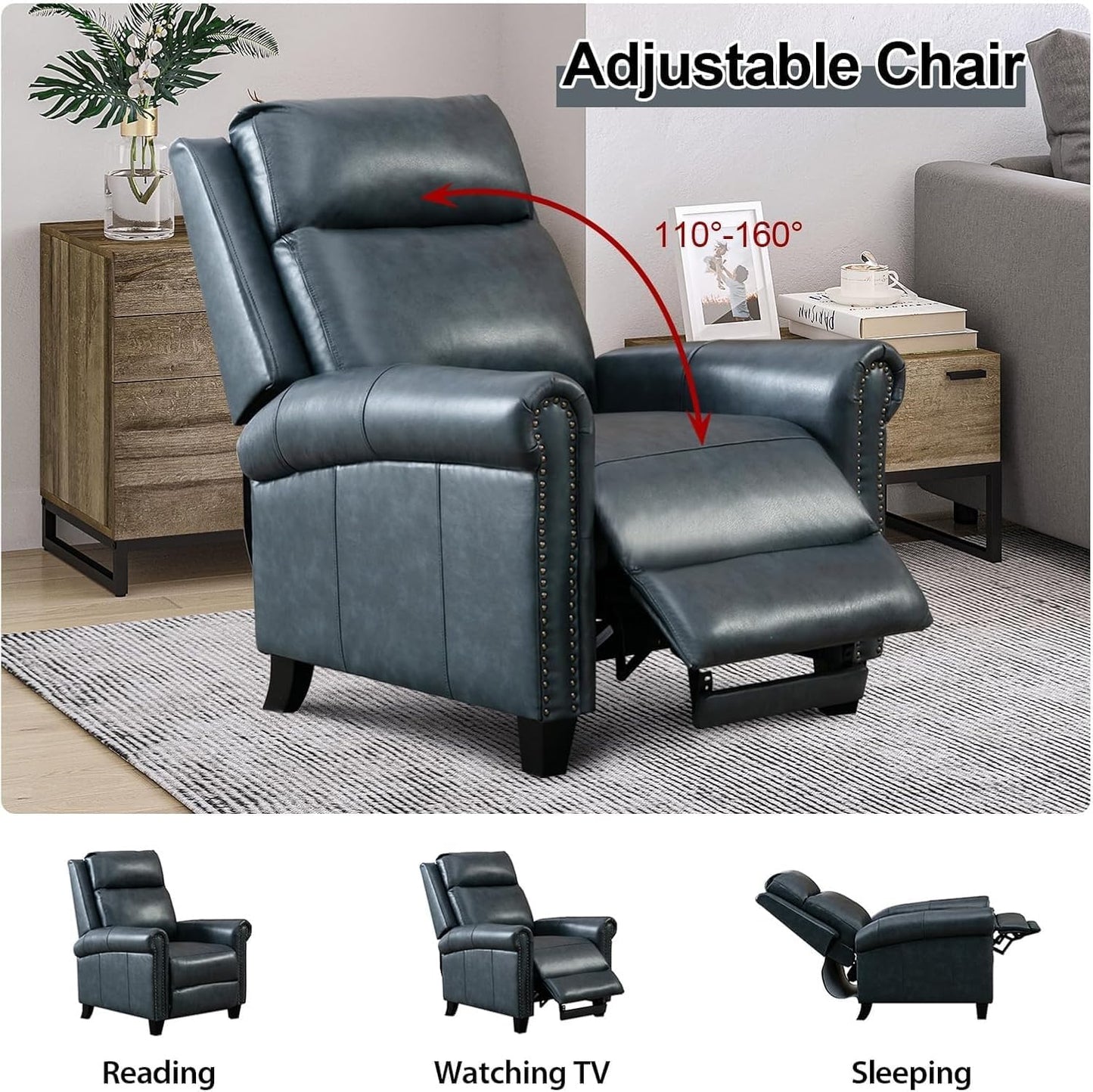 Modern Ergonomic Lounge Leather Recliner Chair, Push Back Adjustable Recliner with Comfortable Arms and Supportive Back, Single Sofa for Living Room and Bedroom