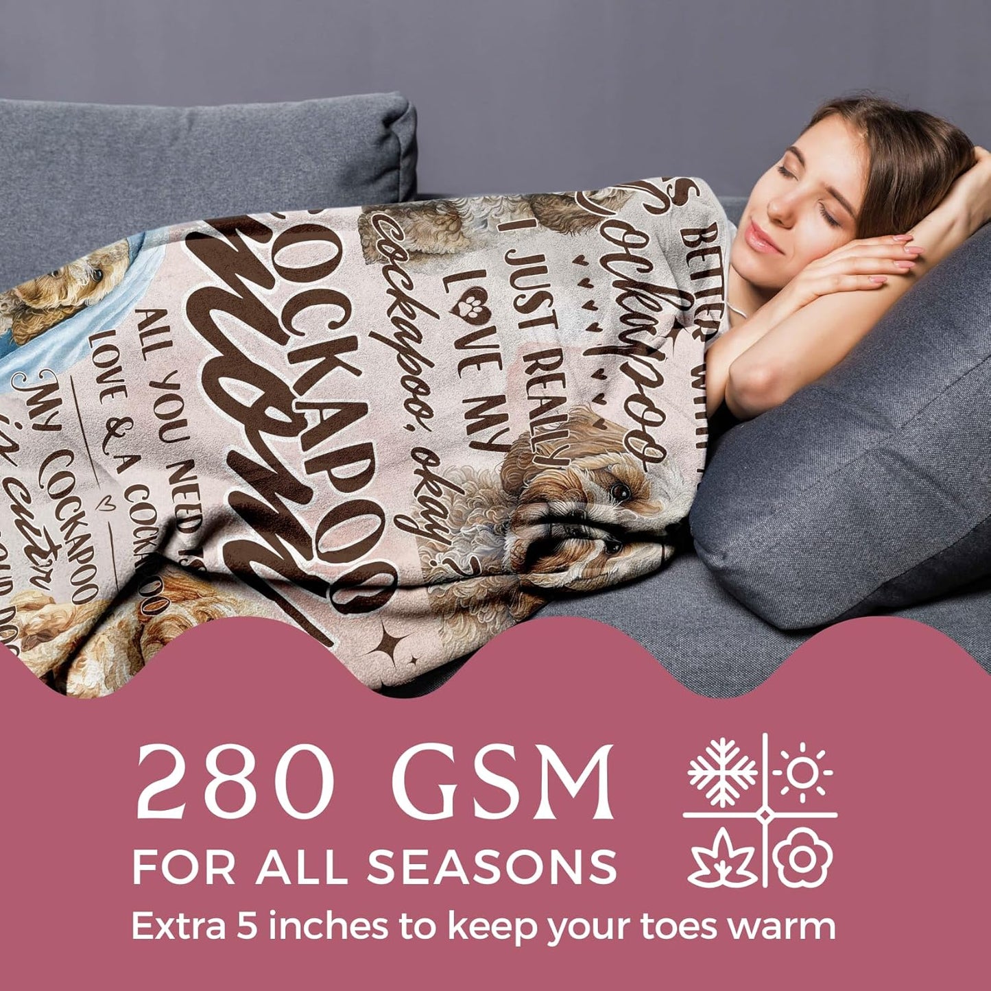 Cockapoo Gifts for Women, Best Unique Flannel Throw Blanket for Cockapoo Mom, 50 x 65 inch, Skin Friendly