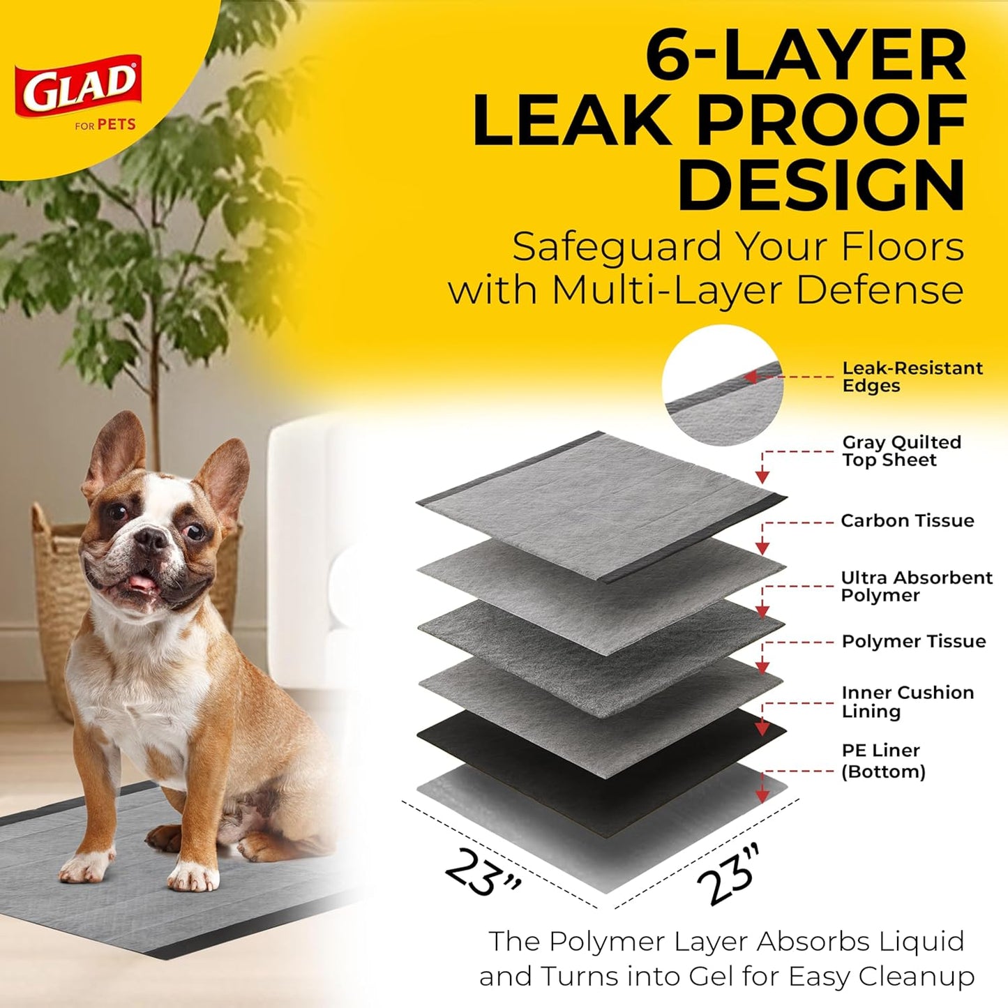 Glad for Pets Black Charcoal Puppy Pads - Super Absorbent Disposable Dog Pee Pads, Potty Training Pads, and Pet Supplies - Dog Pee Pads for Crate Training and Indoor Use 23" x 23" - 100 Count