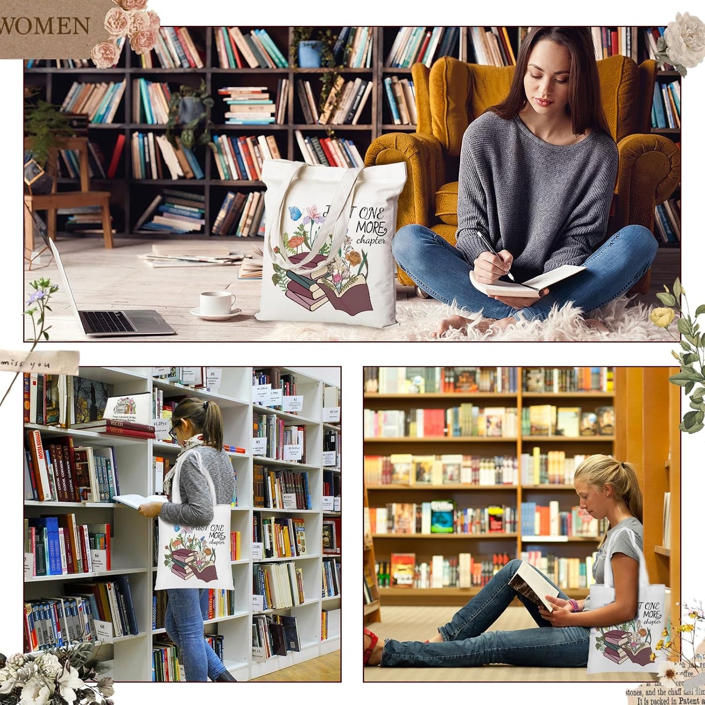 Book Lovers Gifts, Canvas Tote Bag & Glass Cup Set Christmas Birthday Gifts for Book Lovers Women