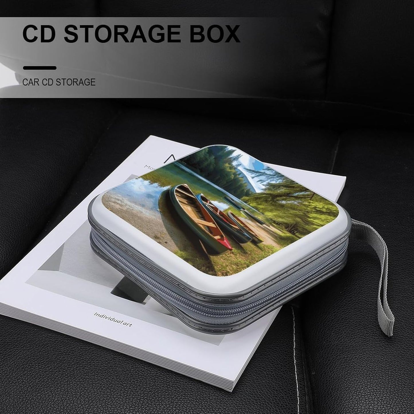 Lake with Boats Canoes Park CD Case 40 Capacity Case Zipper CD Collection Bag with Handles Cover DVD Storage Hard Plastic DVD Disc Cases Storage Binder for Car Home Office Travel
