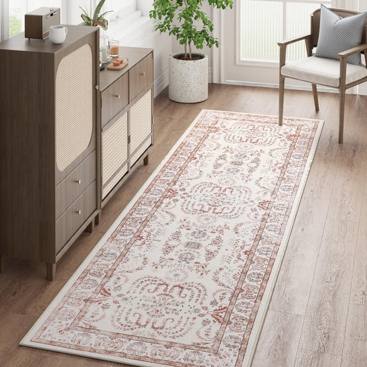 jinchan Kitchen Runner Rug 2x6 Vintage Floral Hallway Washable Rug Retro Runner Non Slip Accent Soft Boho Thin Carpet for Bedroom Bathroom Laundry Room Living Room Red