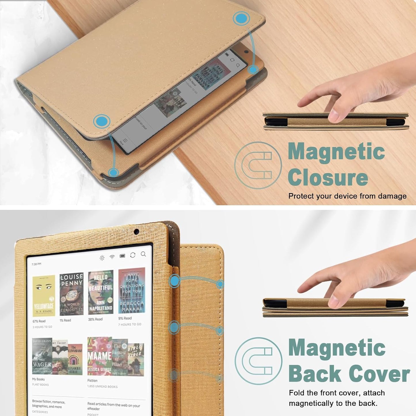 Stand Case for Kobo Clara BW/Colour 6 Inch 2024 Release, Premium PU Leather Sleeve Cover with Card Slot, Hand Strap and Atuo Sleep/Wake, Khaki