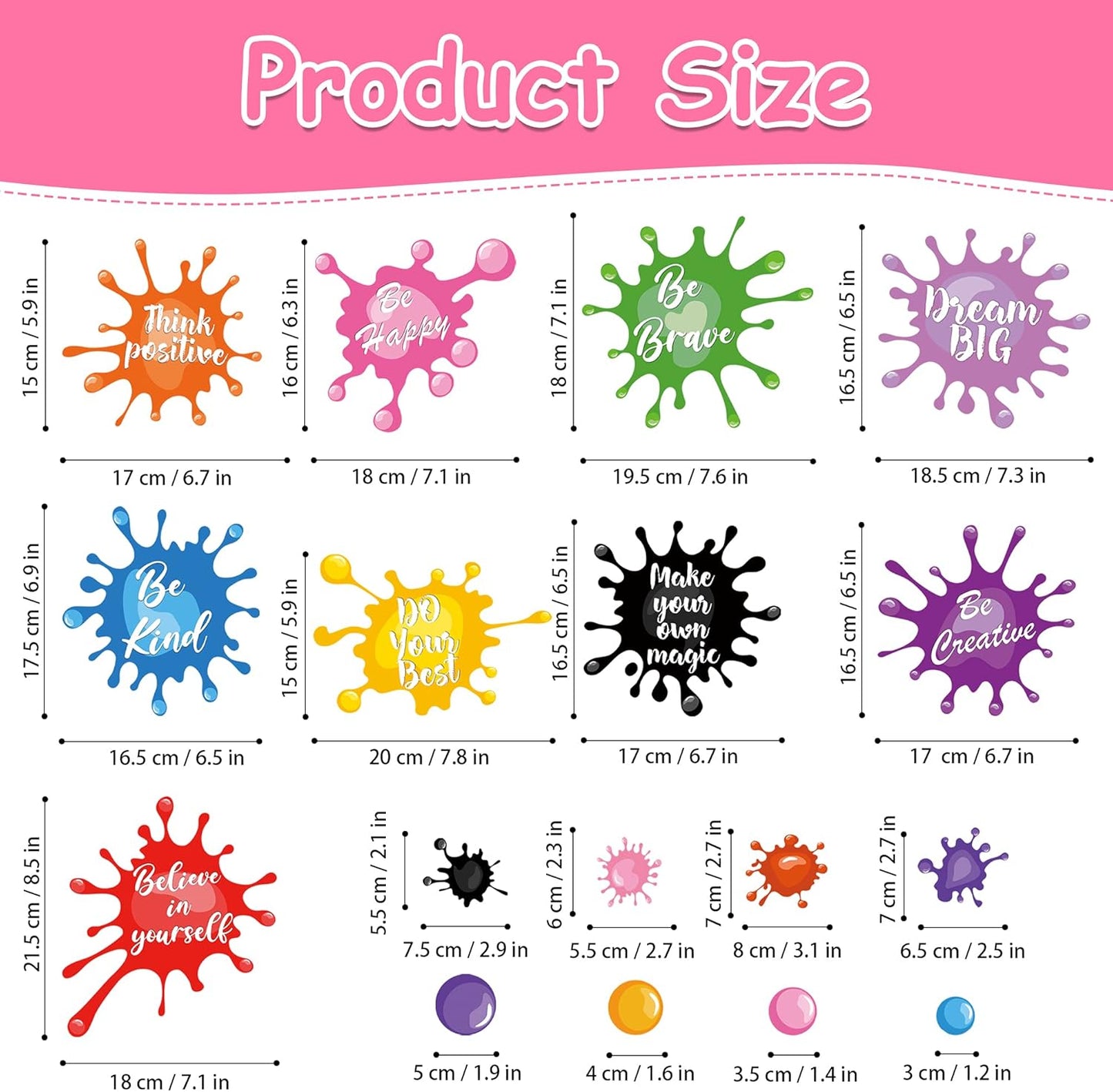 Colorful Inspirational Quotes Wall Decals Watercolor Paint Wall Decals Ink Splatter Splotches Wall Stickers Motivational Lettering Positive Sayings Stickers for Kids Classroom Nursery Playroom School
