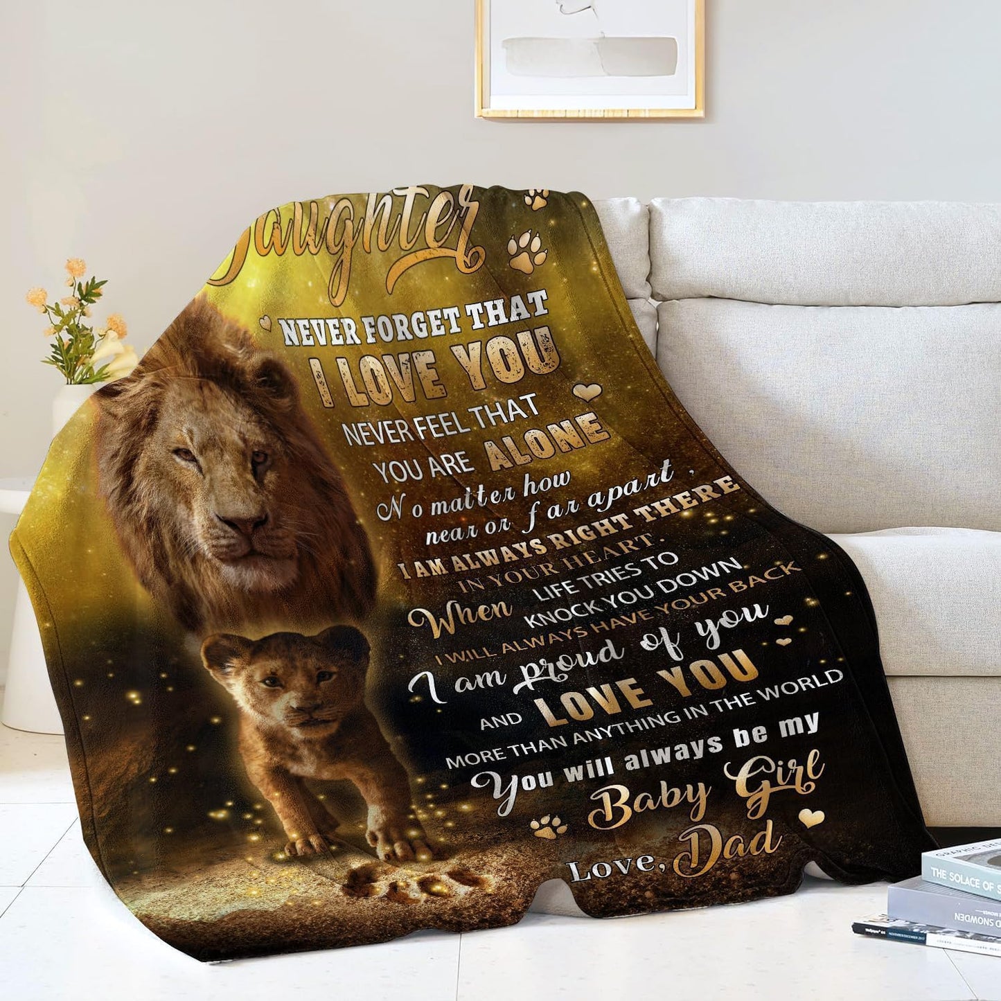 Daughter Gift from Dad, to My Daughter from Dad Blanket, Daughters Gift from Dads, Birthday Gifts for Daughters - Soft Flannel Lion Throw Blanket 60" x 80"