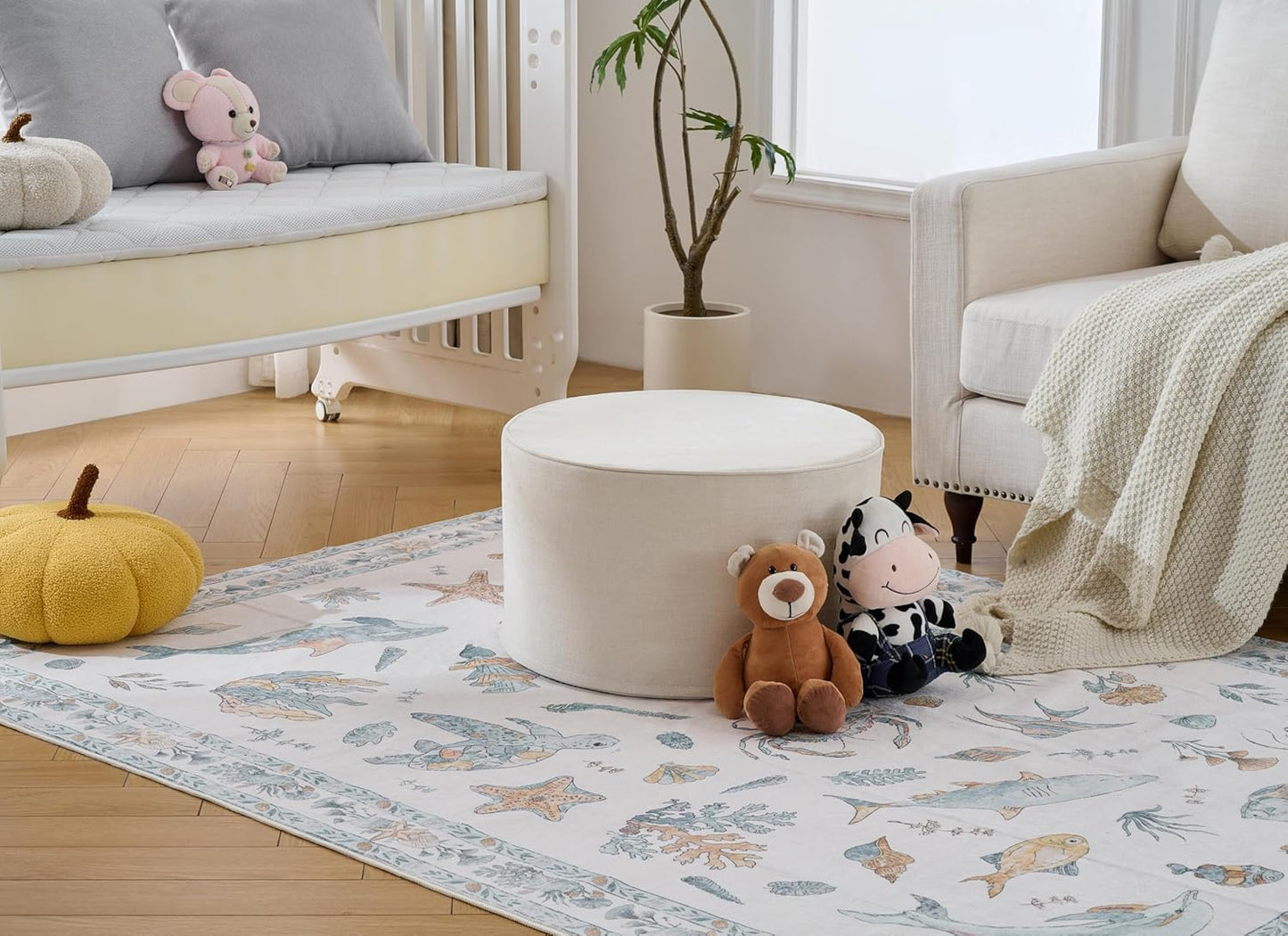 Large 22" Sturdy Ottoman Pouf for Living Room, Bedroom, Playroom, High Density Foam Filling Footrest, Side Table, Extra Seating Home College Dorm Décor Extra Firm (Beige)