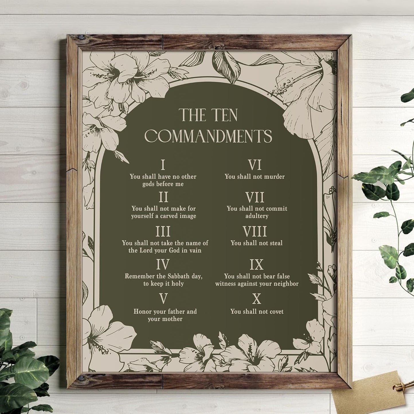 seersillus Sage Green Christian 10 Commandments Wall Art Prints, Cottagecore Vintage Botanical Bible Verse Decor, 8×10 Inches Unfamed