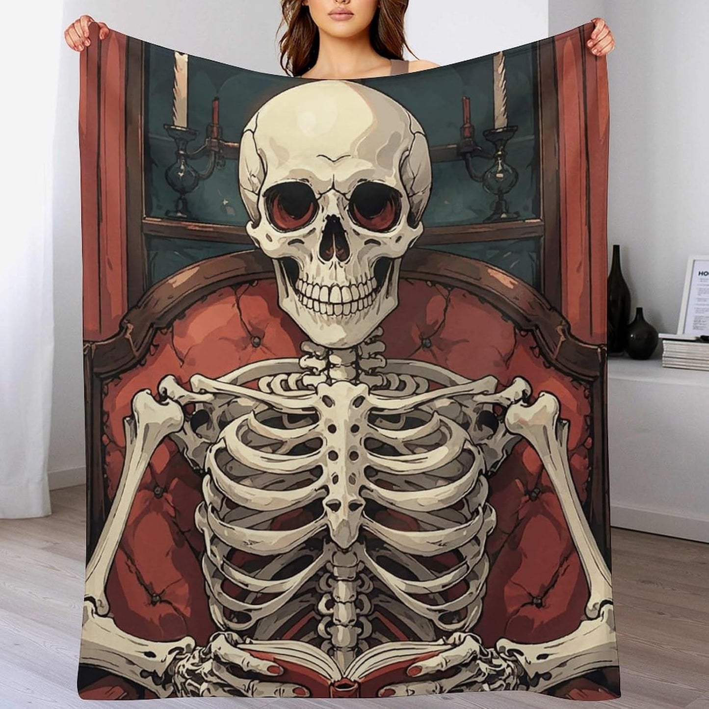Flannel Throw Blanket for Couch Bed Lightweight Soft Skeleton Reading Thick Throw Blanket Super Cozy Warm Blanket for Sofa All Season Use 60"*80"（150 * 200cm）