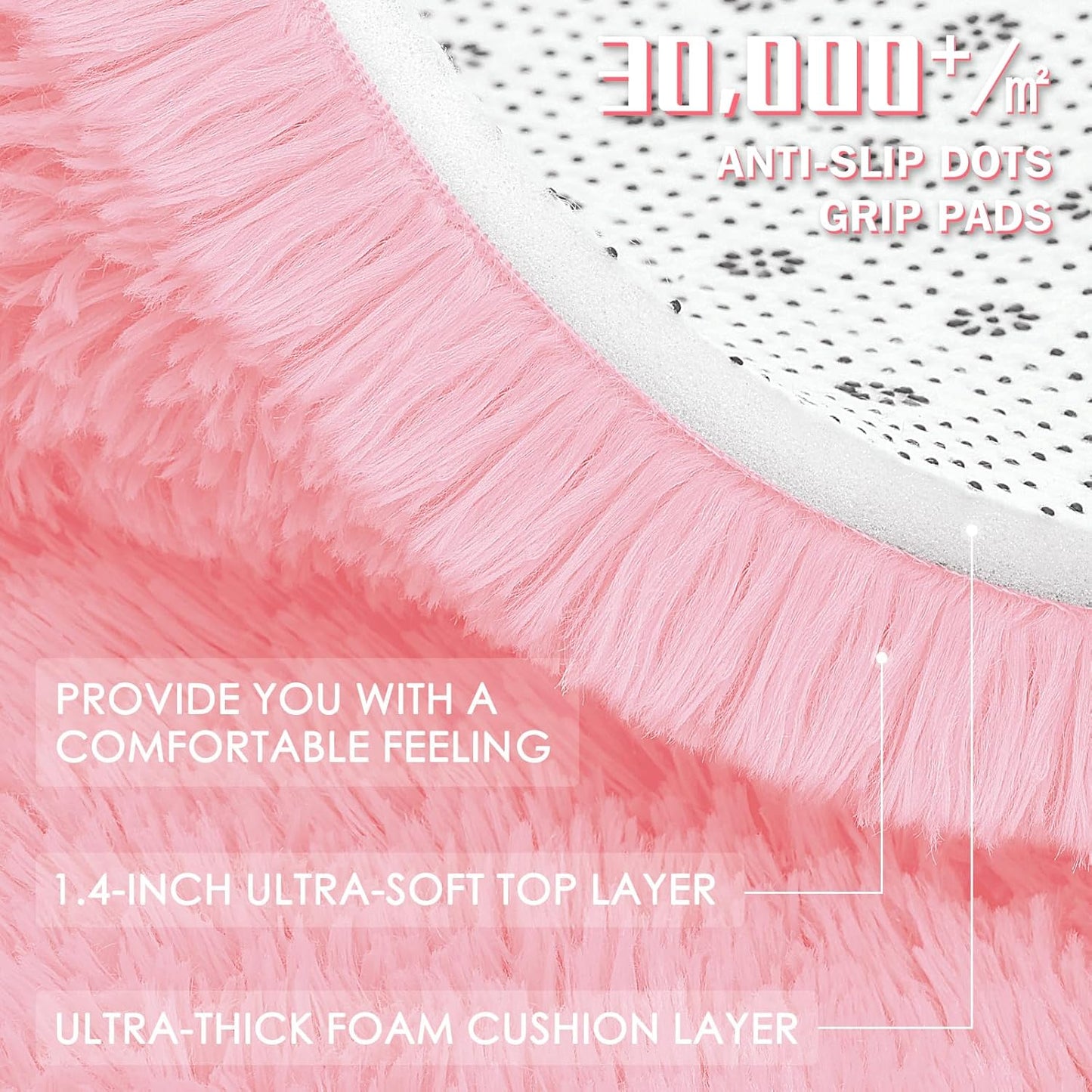 OLANLY Pink Round Rugs for Bedroom - Machine Washable, 4 ft Circle Area Rugs for Living Room, Soft and Fluffy Shaggy Carpet for Teen Girls and Boys, Nursery Rooms, Dorms, Home Decor Aesthetic