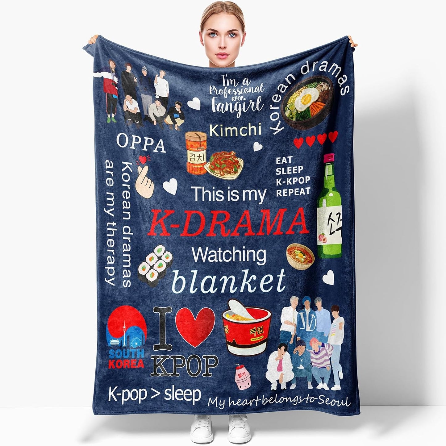 Korean Drama Blanket - Soft & Cozy Throw for Korean Drama Fans, Perfect for Binge-Watching, Kpop Lovers, Kimchi, Oppa, Korean Food, for Fangirls & Fanboys 50x40 inches
